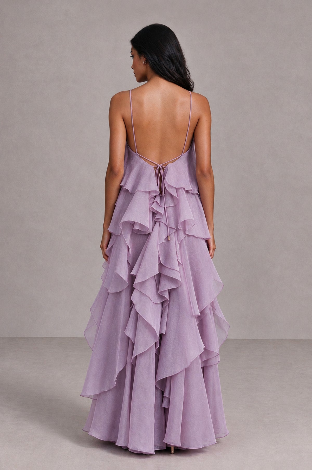 BOLODOO Dusty Purple Cascading Ruffle Rosette Open-Back Maxi Dress - Dusty Purple - Dusty Purple_2