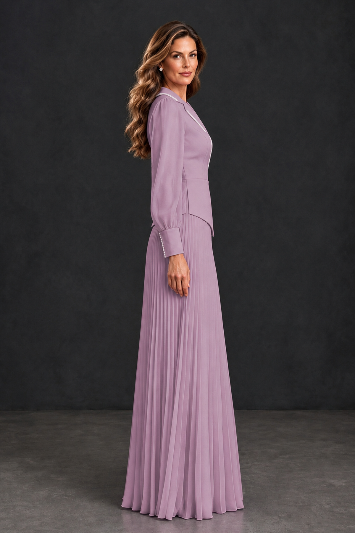 BOLODOO Dusty Purple Long Sleeve Pleated Mother of the Bride Dress - Dusty Purple - Dusty Purple_3