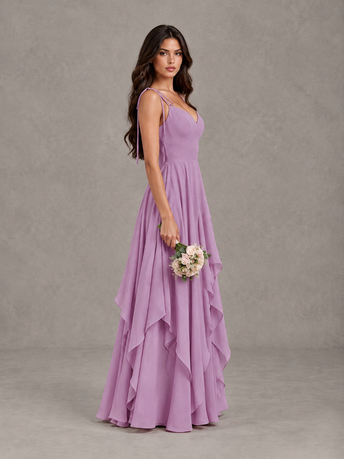 BOLODOO Dusty Purple Tie-Strap Ruffle A-Line Bridesmaid Dress - Dusty Purple - Dusty Purple_3