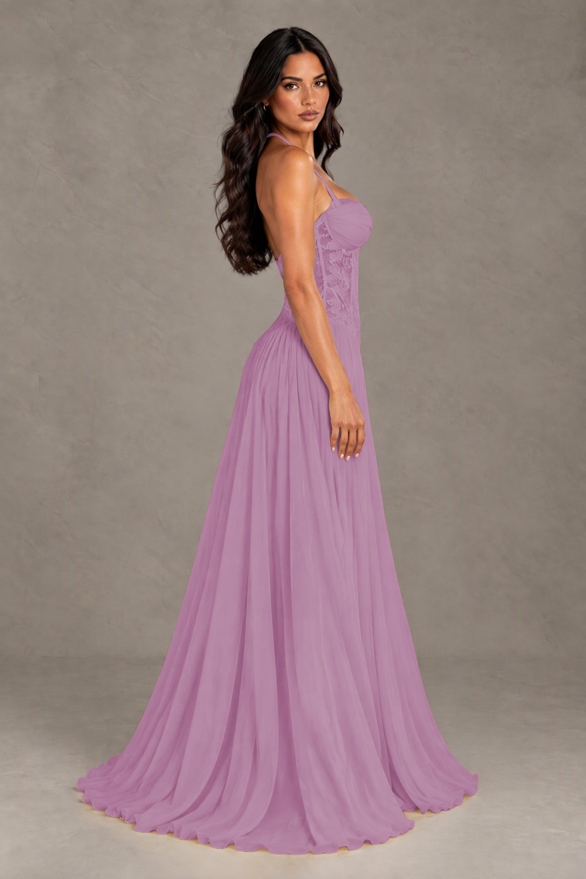 BOLODOO Dusty Purple Lace Corset Halter Maxi Gown – Backless A-Line Formal Dress - Dusty Purple - Dusty Purple(3)