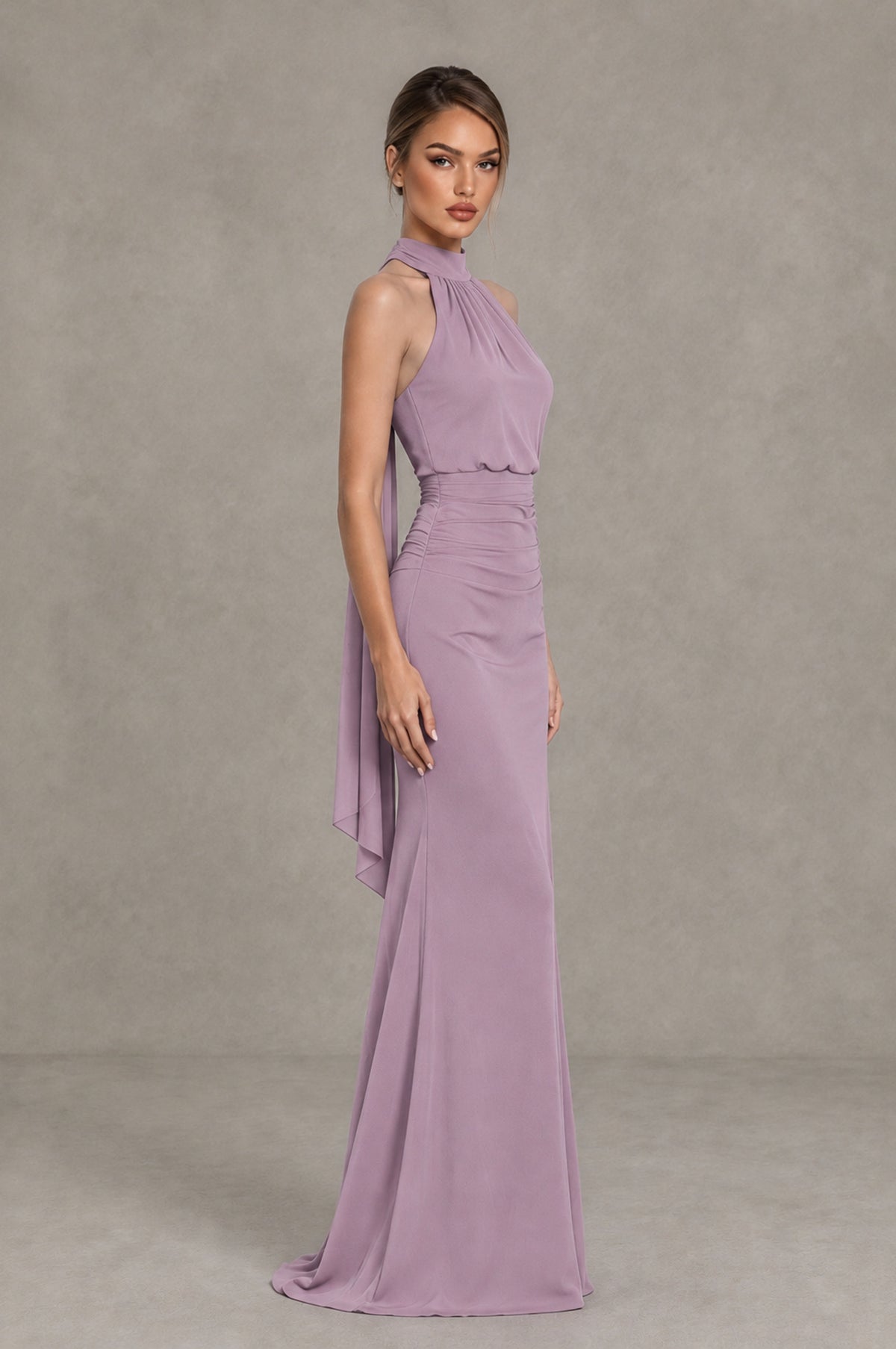 BOLODOO Dusty Purple Chiffon Halter Maxi Formal Wedding Guest Dress - Dusty Purple - Dusty Purple_3