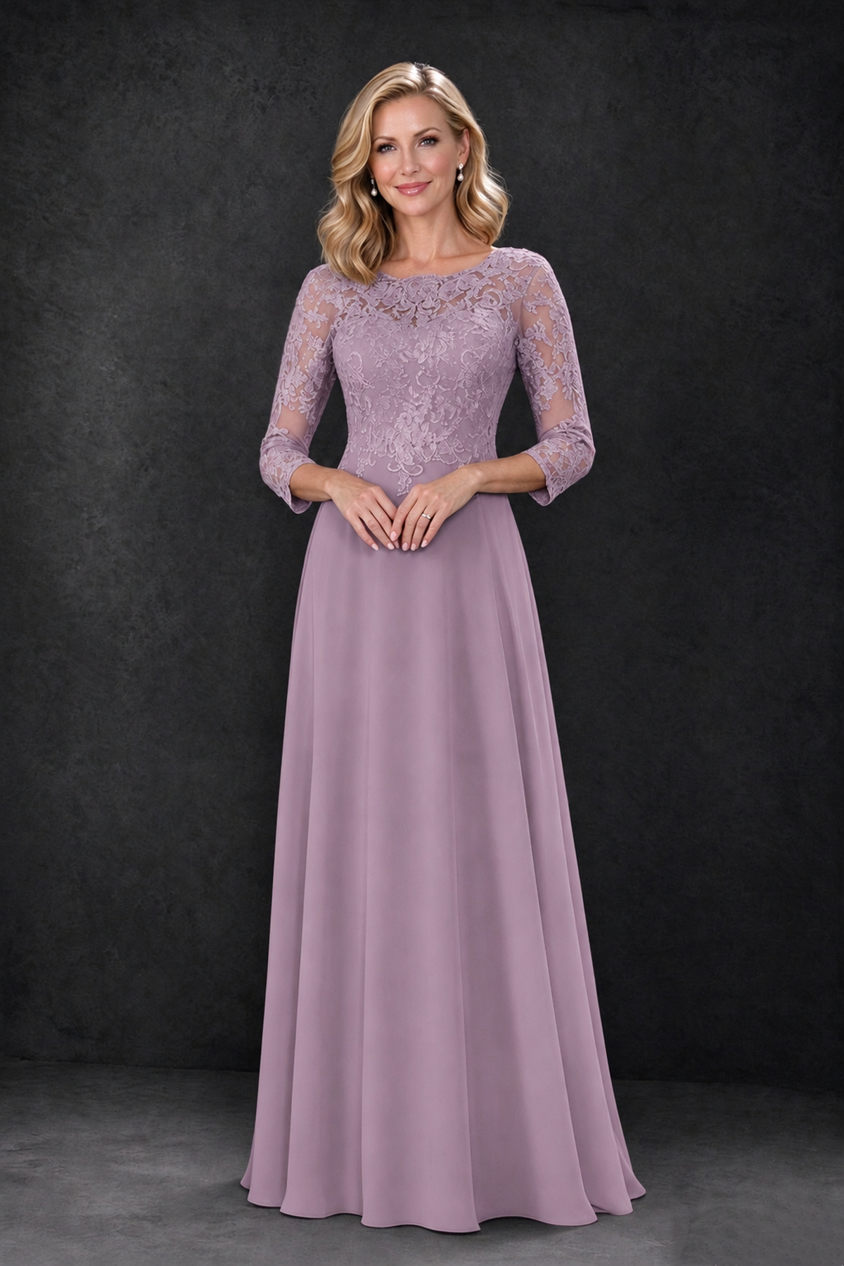 BOLODOO Dusty Purple Lace Embroidered Mother of the Bride Dress with 3/4 Sleeves - Dusty Purple - Dusty Purple_3