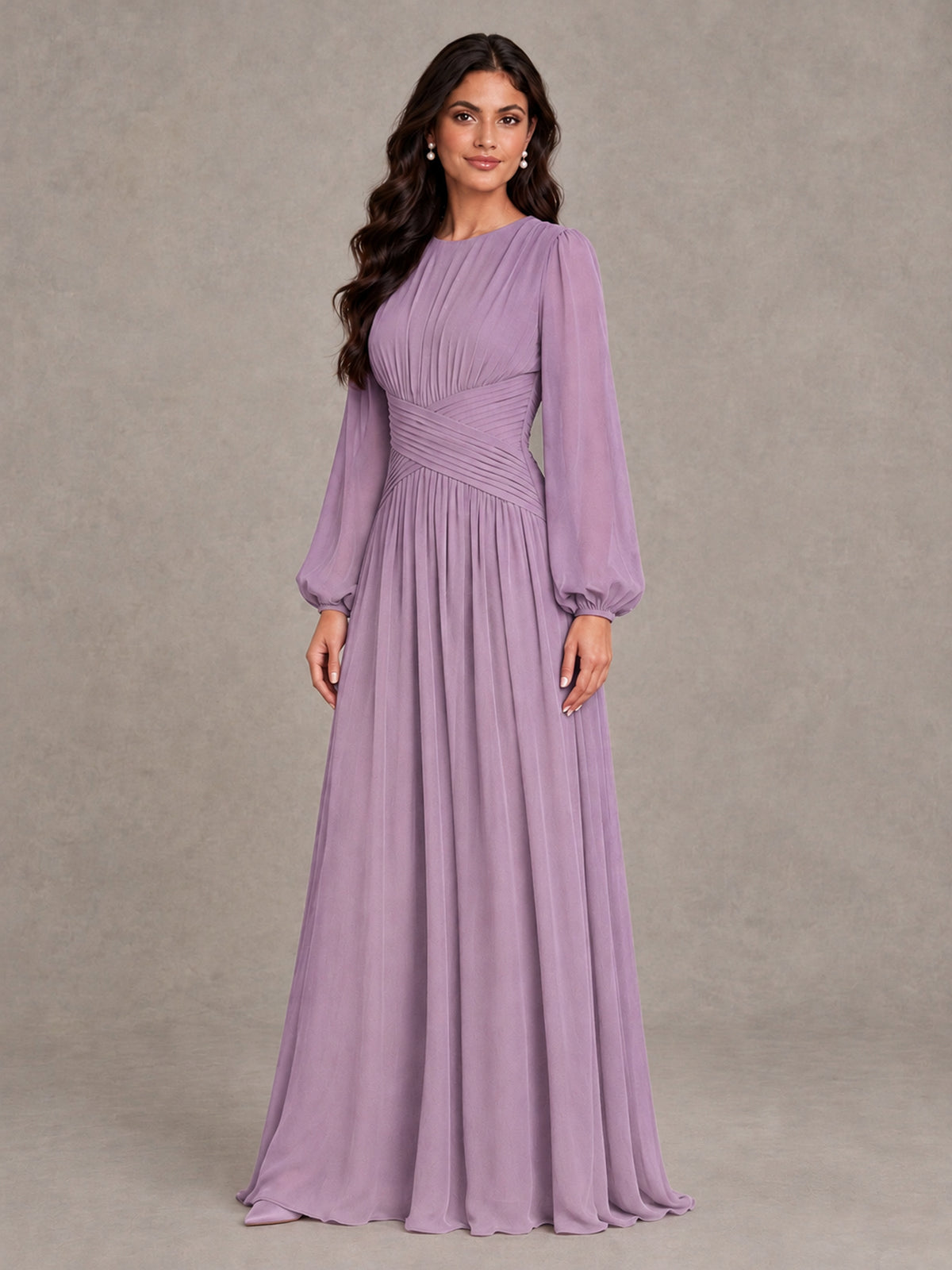 BOLODOO Dusty Purple Long Sleeve A-Line Bridesmaid Dress - Dusty Purple - Dusty Purple_3