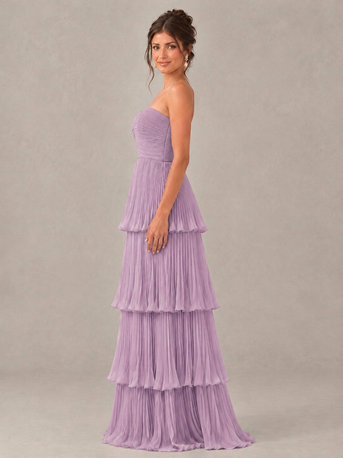 BOLODOO Dusty Purple Strapless Tiered Pleated Bridesmaid Dress - Dusty Purple - Dusty Purple_3