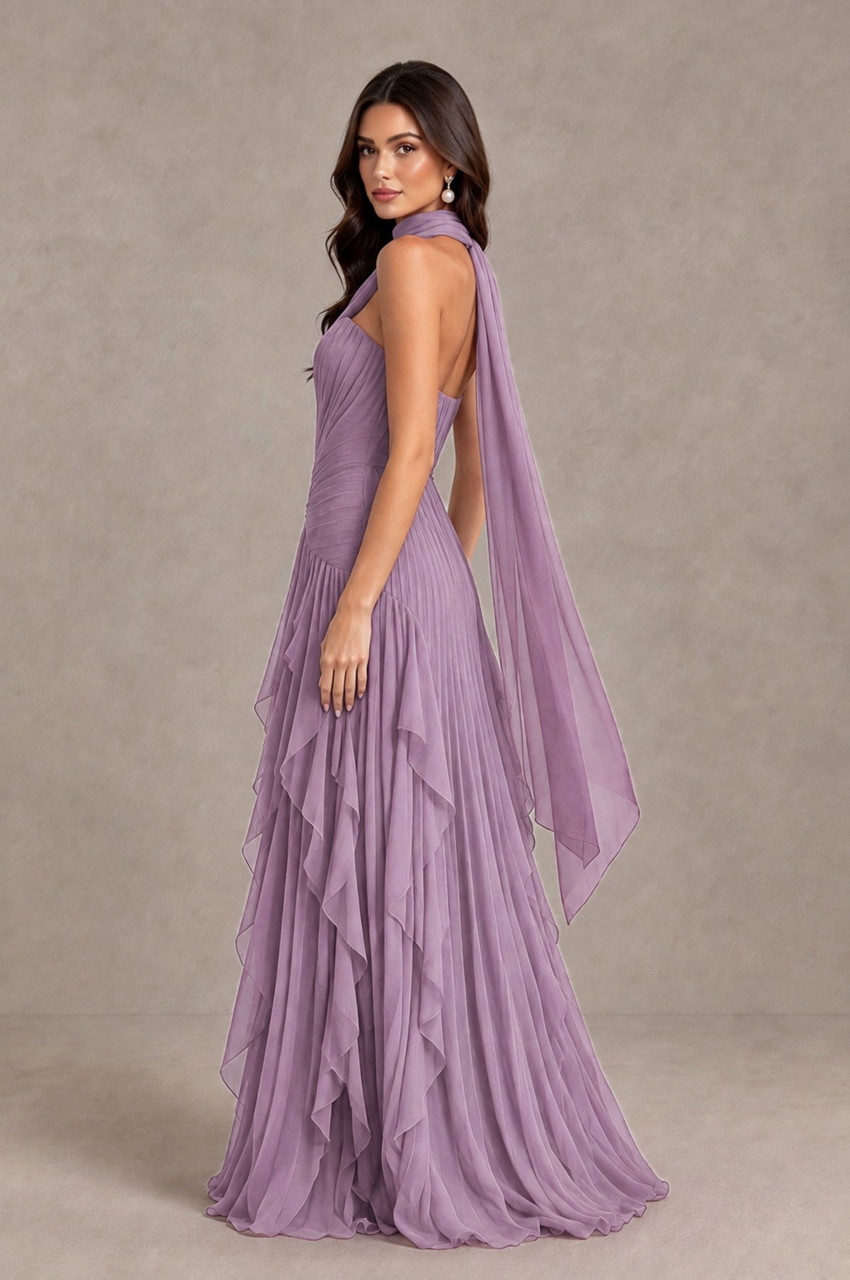 BOLODOO Dusty Purple Strapless Pleated Ruffle Wedding Guest Dress - Dusty Purple - Dusty Purple_3