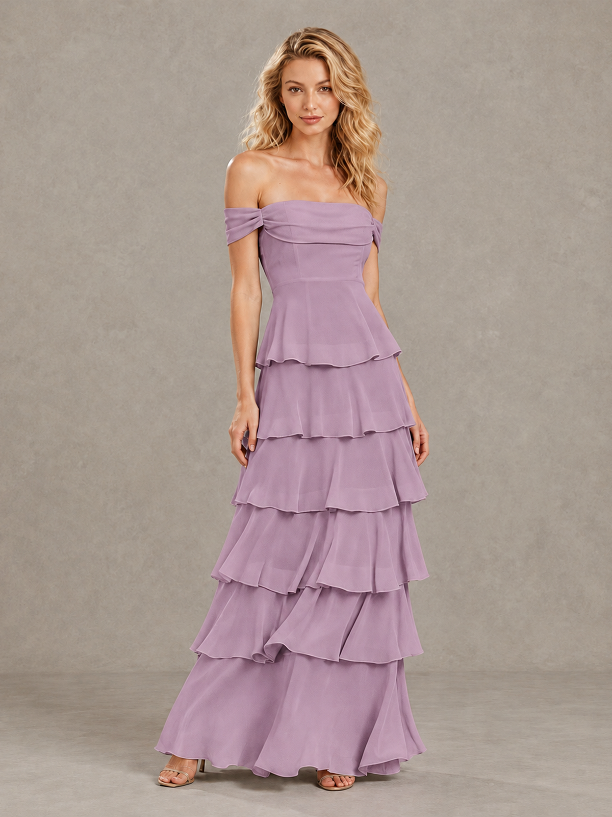 BOLODOO Dusty Purple Off-Shoulder Tiered Ruffle Bridesmaid Dress with Lace-Up Back - Dusty Purple - Dusty Purple_3