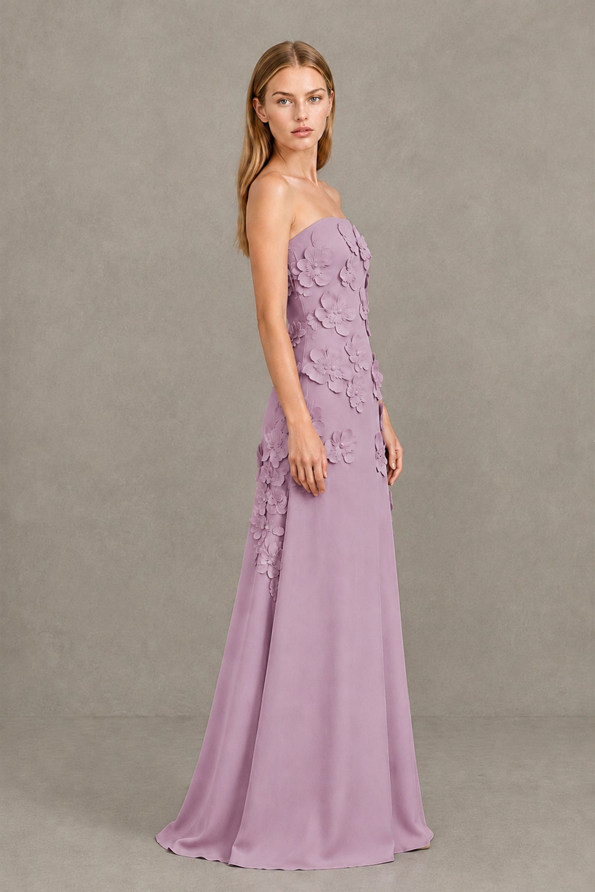 BOLODOO Dusty Purple Strapless 3D Floral Appliqué Crepe Maxi Gown - Dusty Purple - Dusty_Purple_3