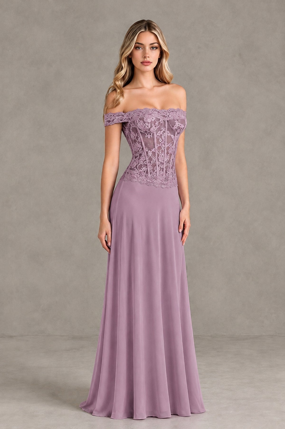 BOLODOO Dusty Purple Off Shoulder Lace Corset Wedding Guest Dress - Dusty Purple - Dusty Purple_3