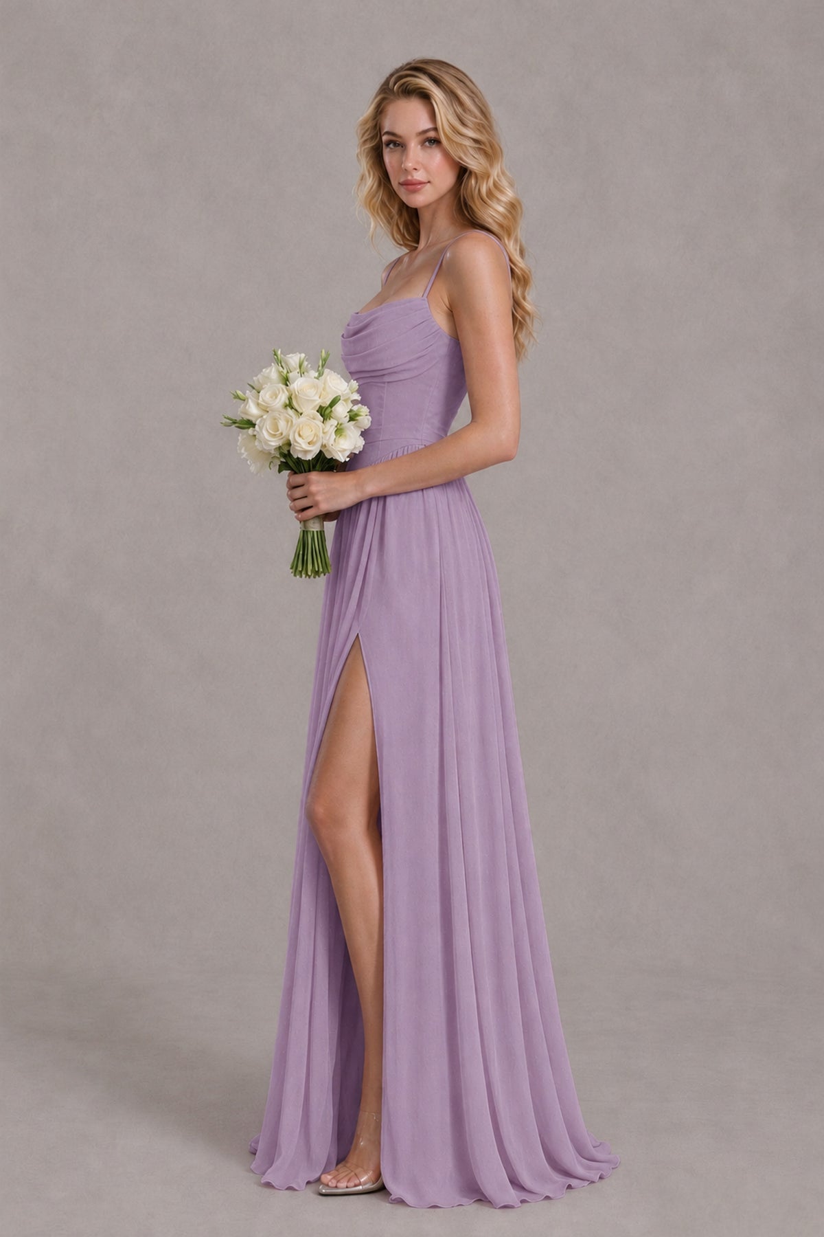 BOLODOO Dusty Purple Spaghetti Strap A-Line Bridesmaid Dress with Slit - Dusty Purple - Dusty Purple_3