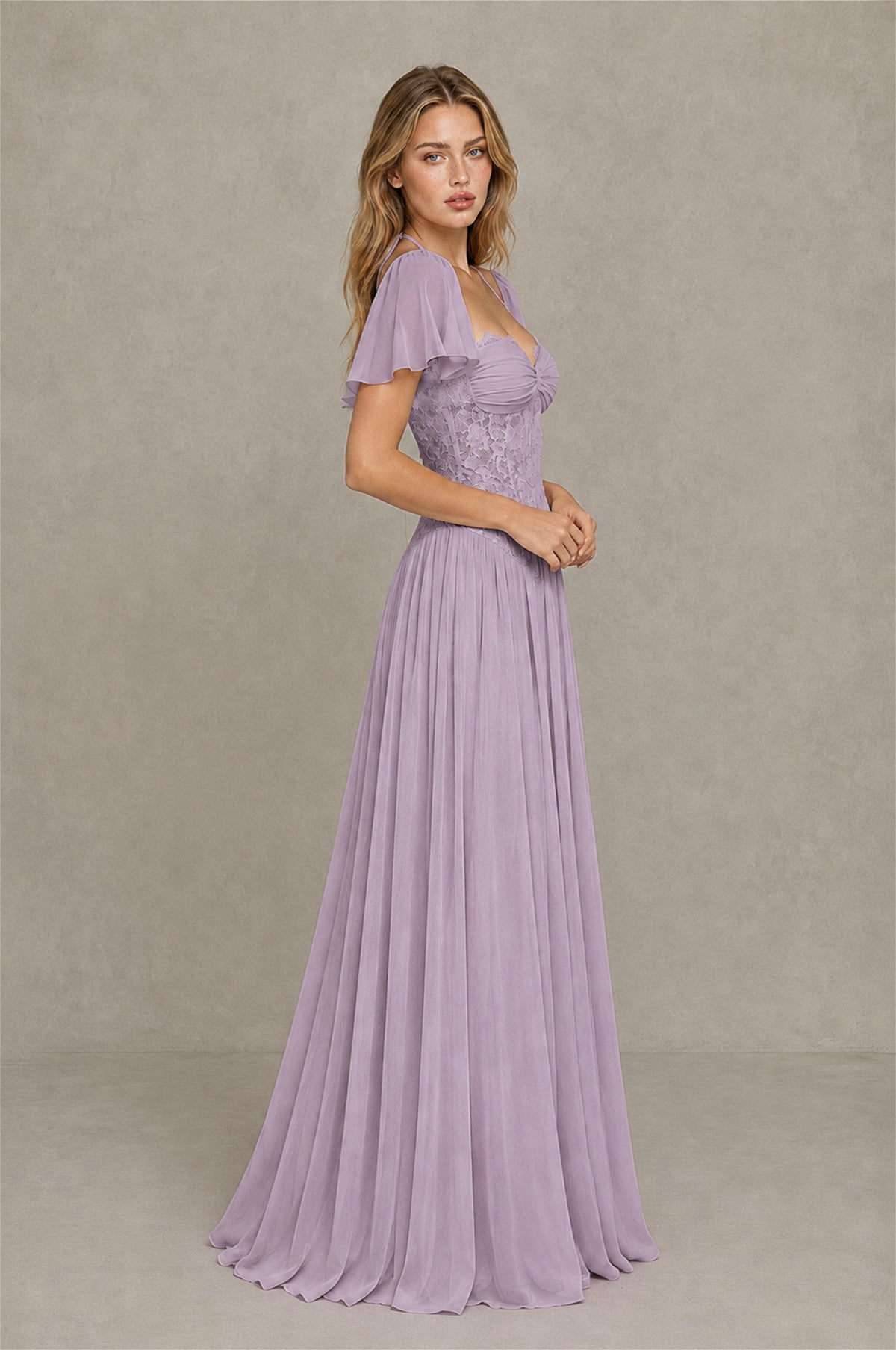 BOLODOO Dusty Purple Flutter Sleeve Lace Corset A-Line Maxi Dress - Dusty_Purple - Dusty_Purple_4