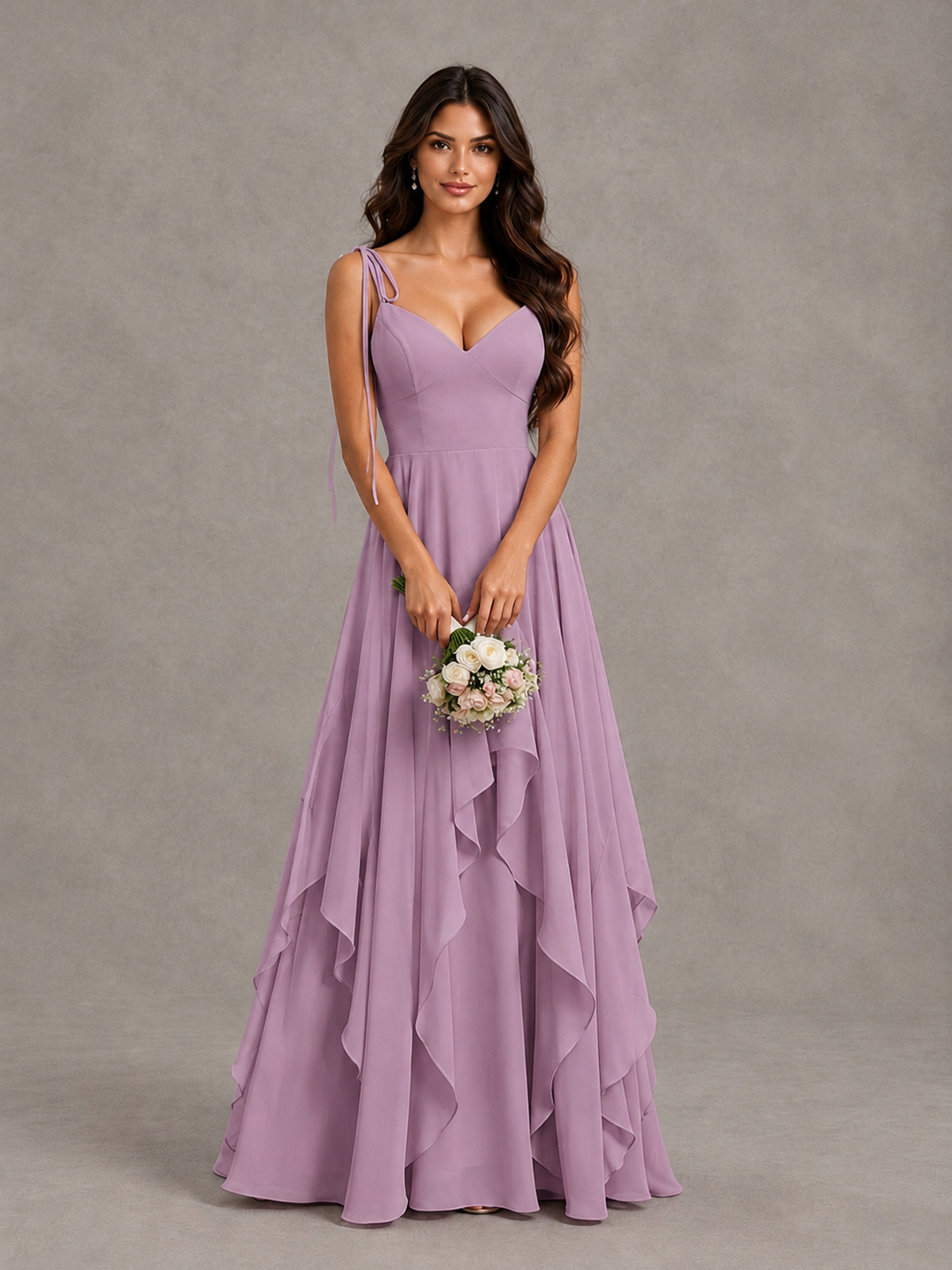 BOLODOO Dusty Purple Tie-Strap Ruffle A-Line Bridesmaid Dress - Dusty Purple - Dusty Purple_4