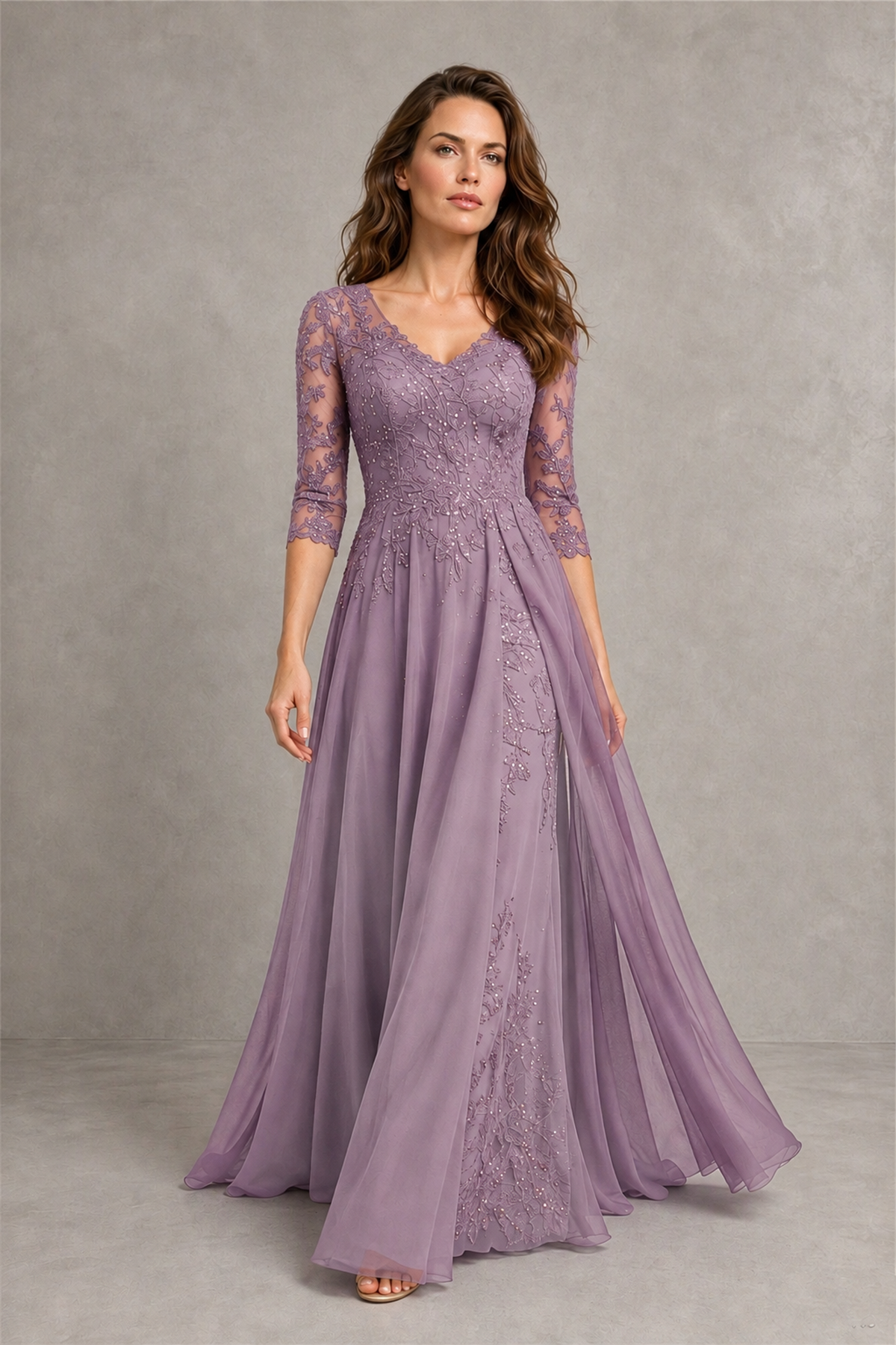 BOLODOO Midnight Dusty Purple Beaded Lace Appliqué Chiffon A-Line Gown | Mother of the Bride & Formal Evening Dress - Dusty Purple - Dusty Purple_4