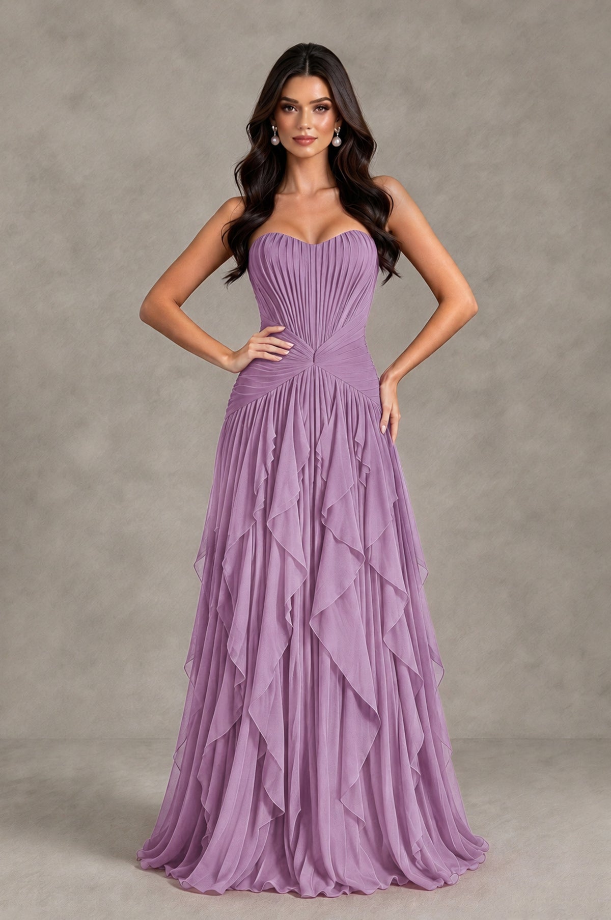BOLODOO Dusty Purple Strapless Pleated Ruffle Wedding Guest Dress - Dusty Purple - Dusty Purple_4