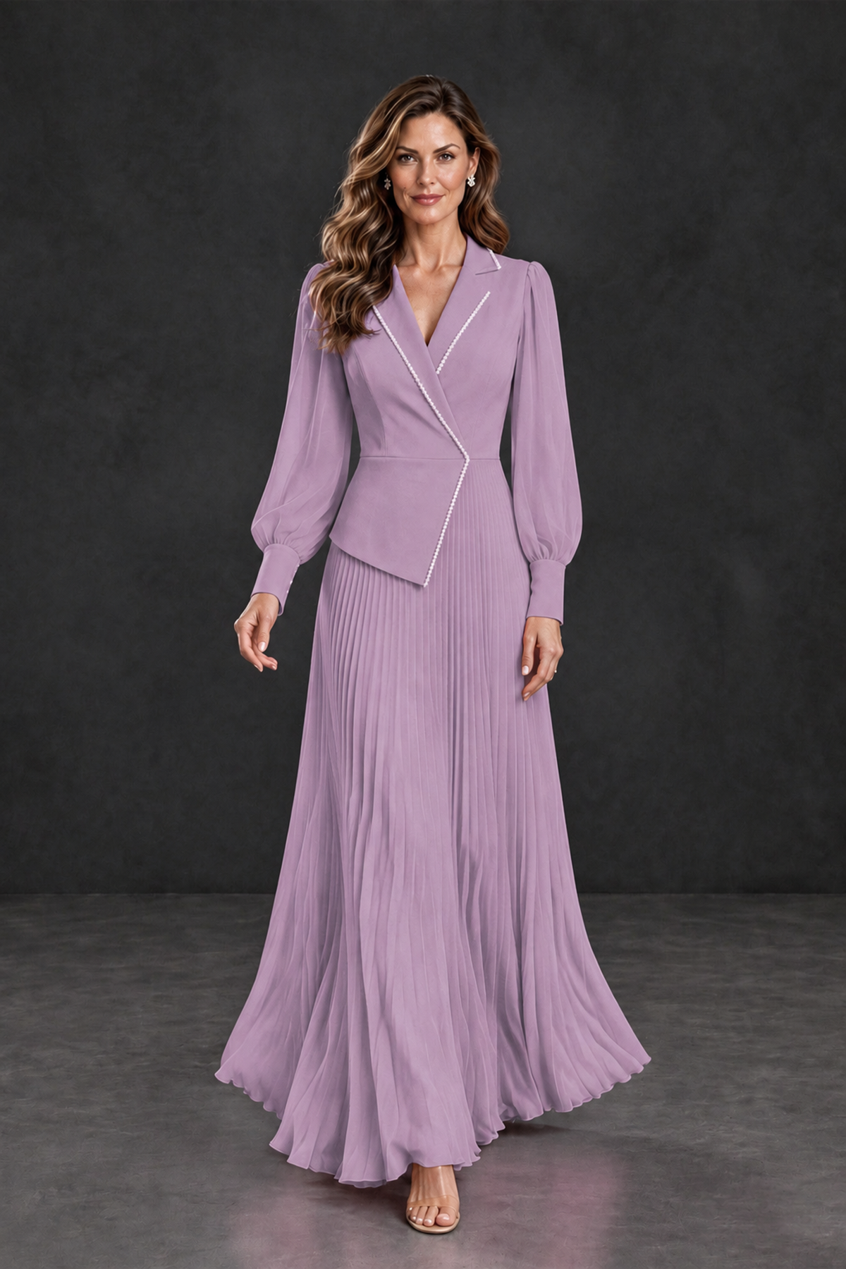 BOLODOO Dusty Purple Long Sleeve Pleated Mother of the Bride Dress - Dusty Purple - Dusty Purple_4