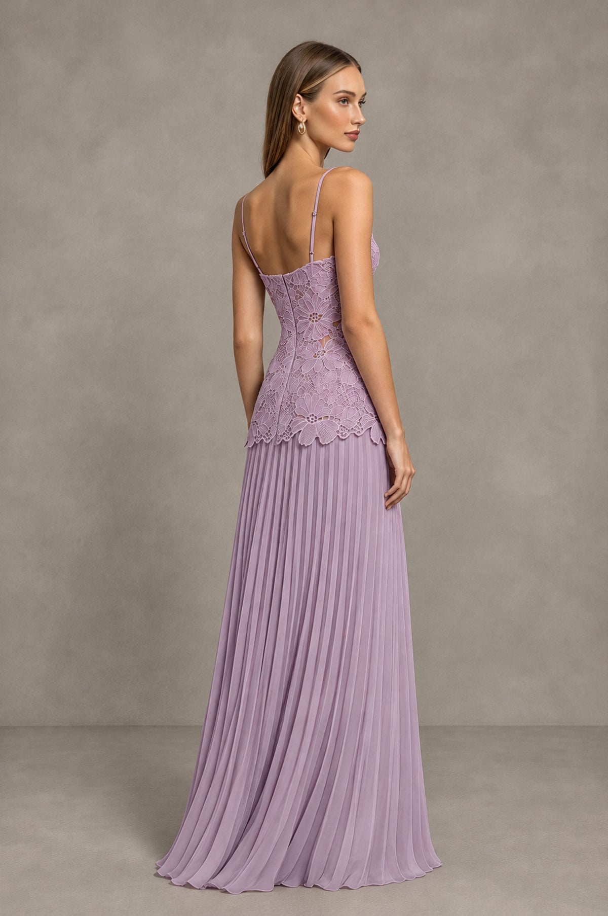 BOLODOO Dusty Purple Lace Bodice Pleated Wedding Guest Dress - Dusty Purple - Dusty Purple_4