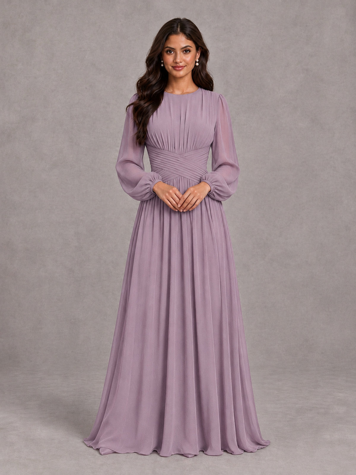 BOLODOO Dusty Purple Long Sleeve A-Line Bridesmaid Dress - Dusty Purple - Dusty Purple_4