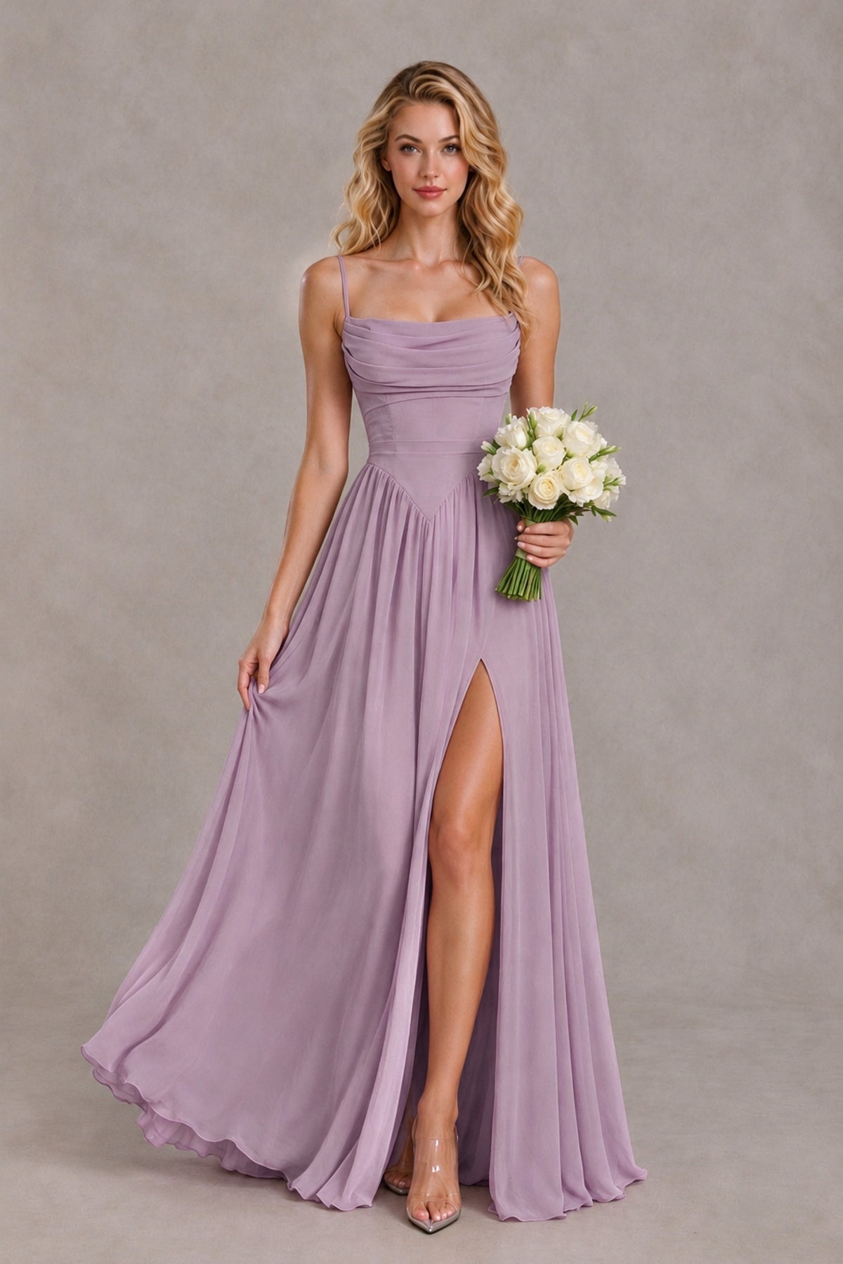 BOLODOO Dusty Purple Spaghetti Strap A-Line Bridesmaid Dress with Slit - Dusty Purple - Dusty Purple_4