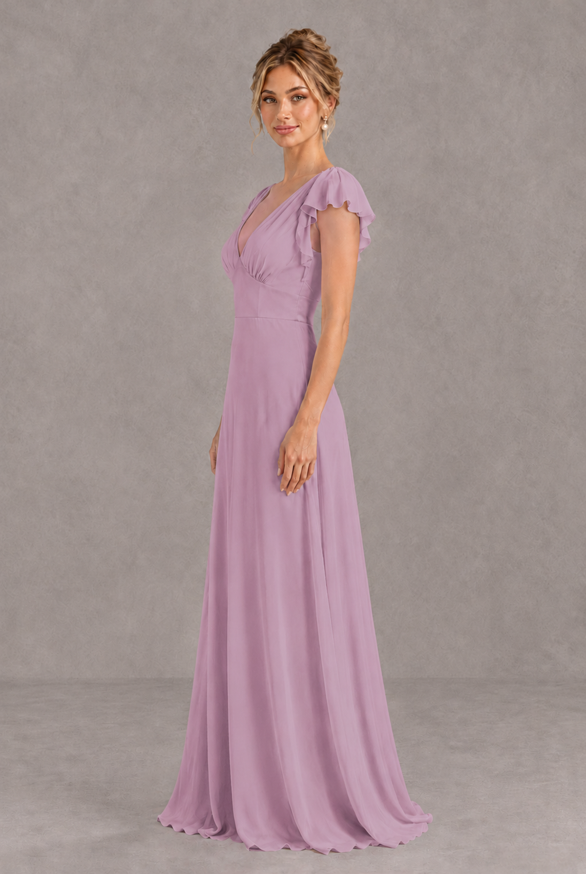BOLODOO Dusty Purple V-Neck Flutter Sleeve A-Line Bridesmaid Dress - Dusty Purple - Dusty Purple_4