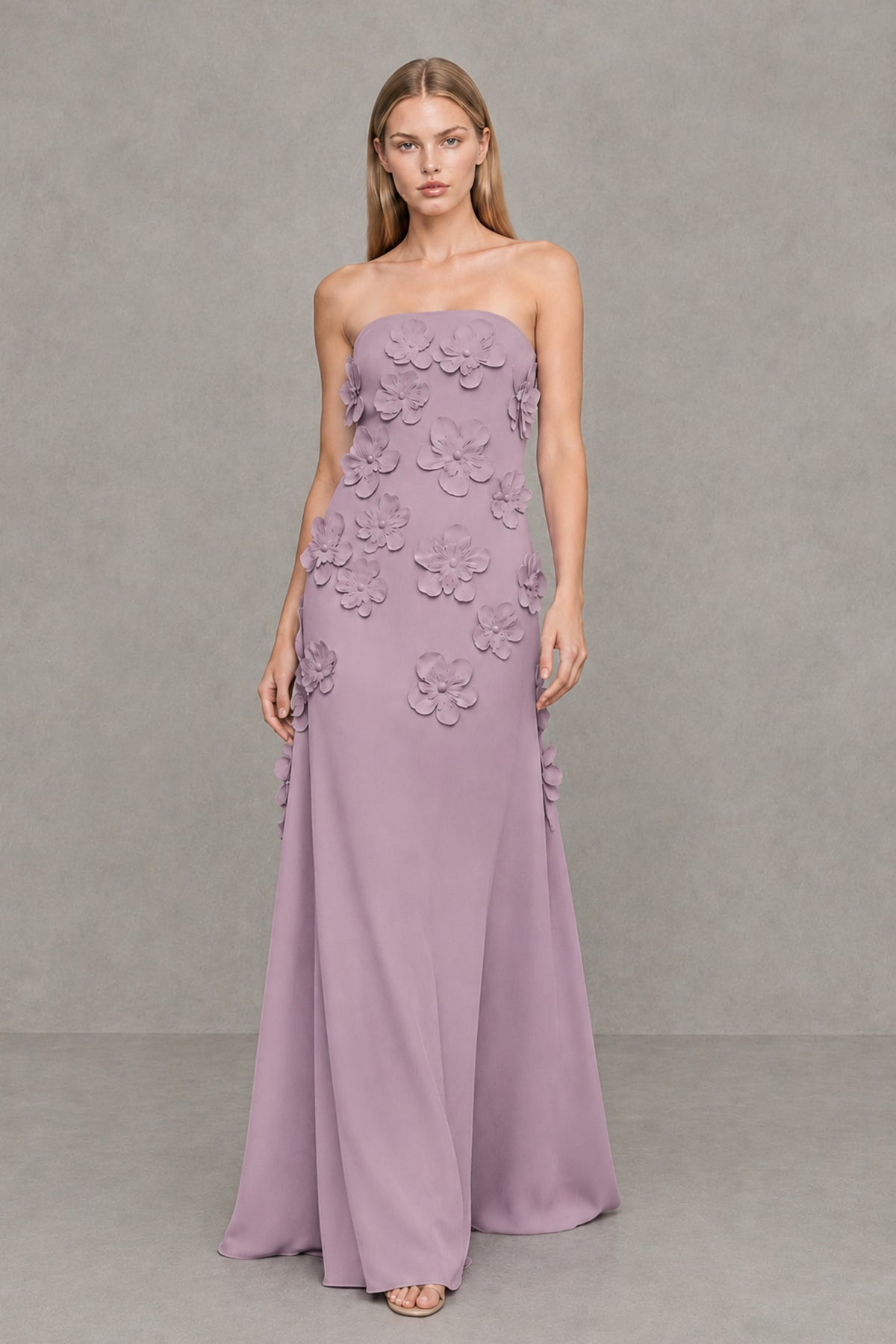 BOLODOO Dusty Purple Strapless 3D Floral Appliqué Crepe Maxi Gown - Dusty Purple - Dusty_Purple_4