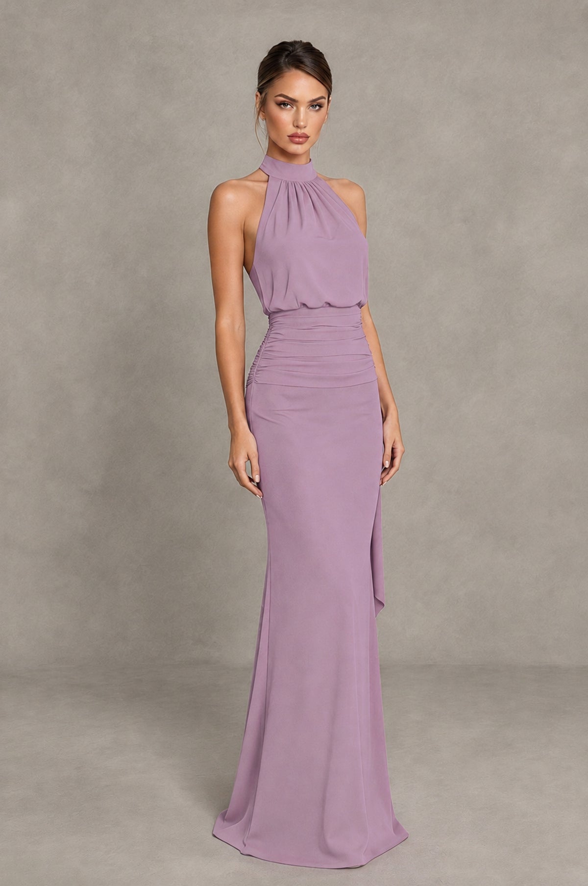 BOLODOO Dusty Purple Chiffon Halter Maxi Formal Wedding Guest Dress - Dusty Purple - Dusty Purple_4