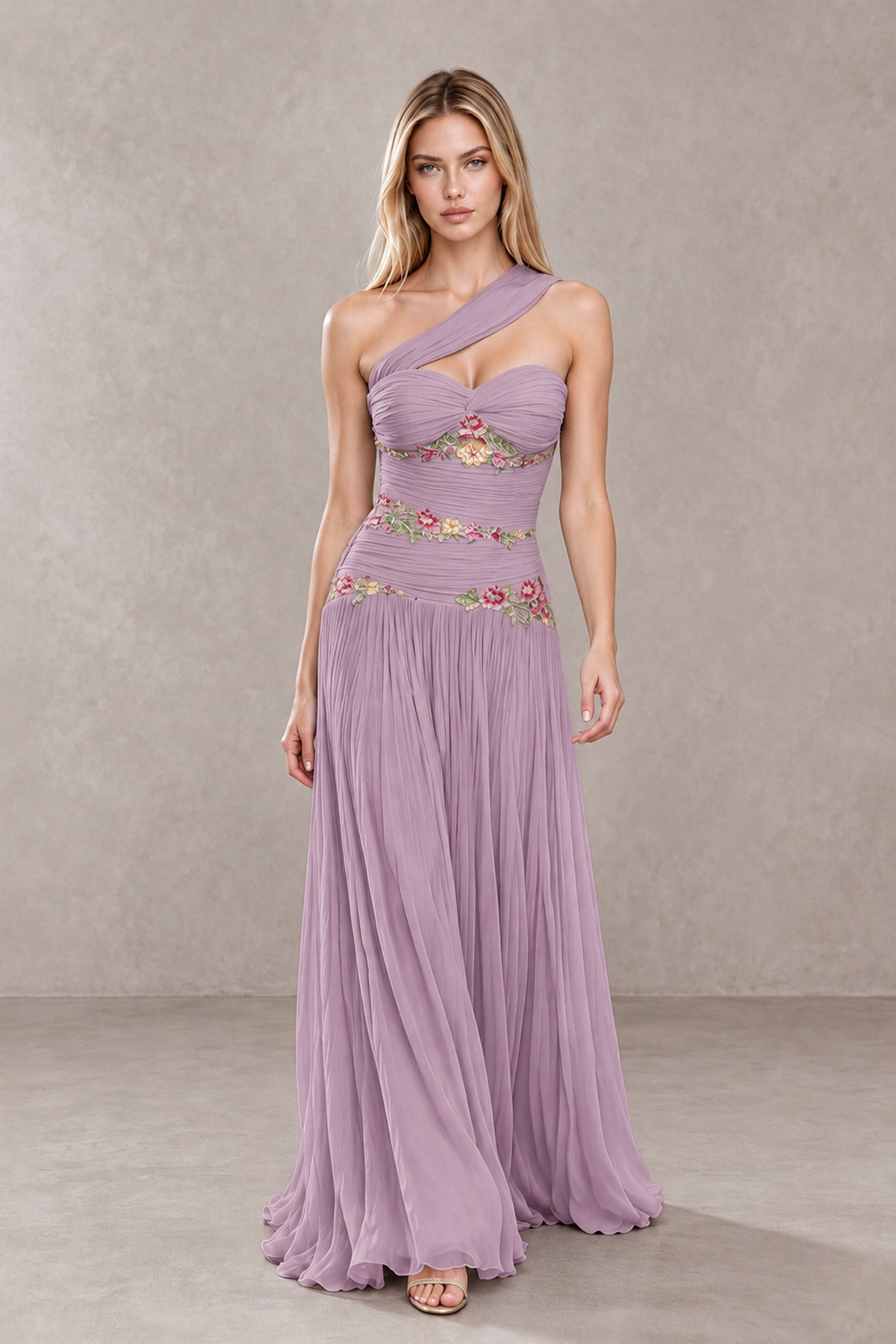BOLODOO Dusty Purple One-Shoulder Floral Applique A-Line Evening Dress - Dusty Purple - Dusty Purple_4