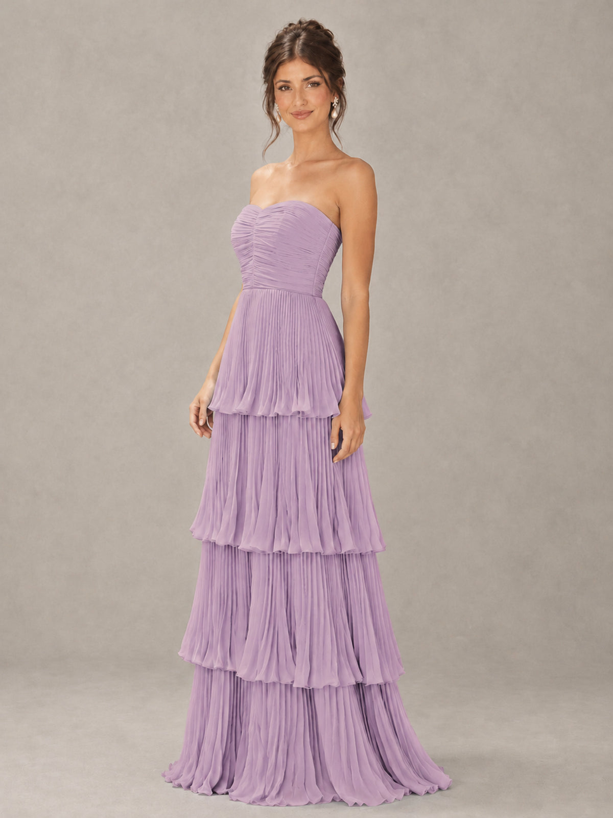BOLODOO Dusty Purple Strapless Tiered Pleated Bridesmaid Dress - Dusty Purple - Dusty Purple_4