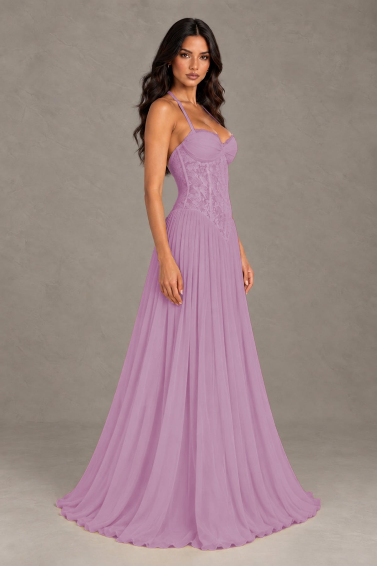 BOLODOO Dusty Purple Lace Corset Halter Maxi Gown – Backless A-Line Formal Dress - Dusty Purple - Dusty Purple(4)