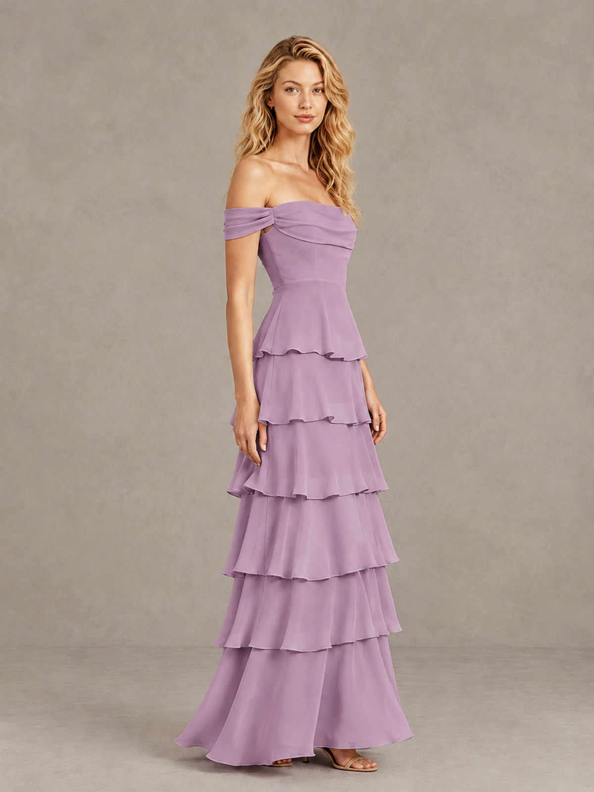 BOLODOO Dusty Purple Off-Shoulder Tiered Ruffle Bridesmaid Dress with Lace-Up Back - Dusty Purple - Dusty Purple_4