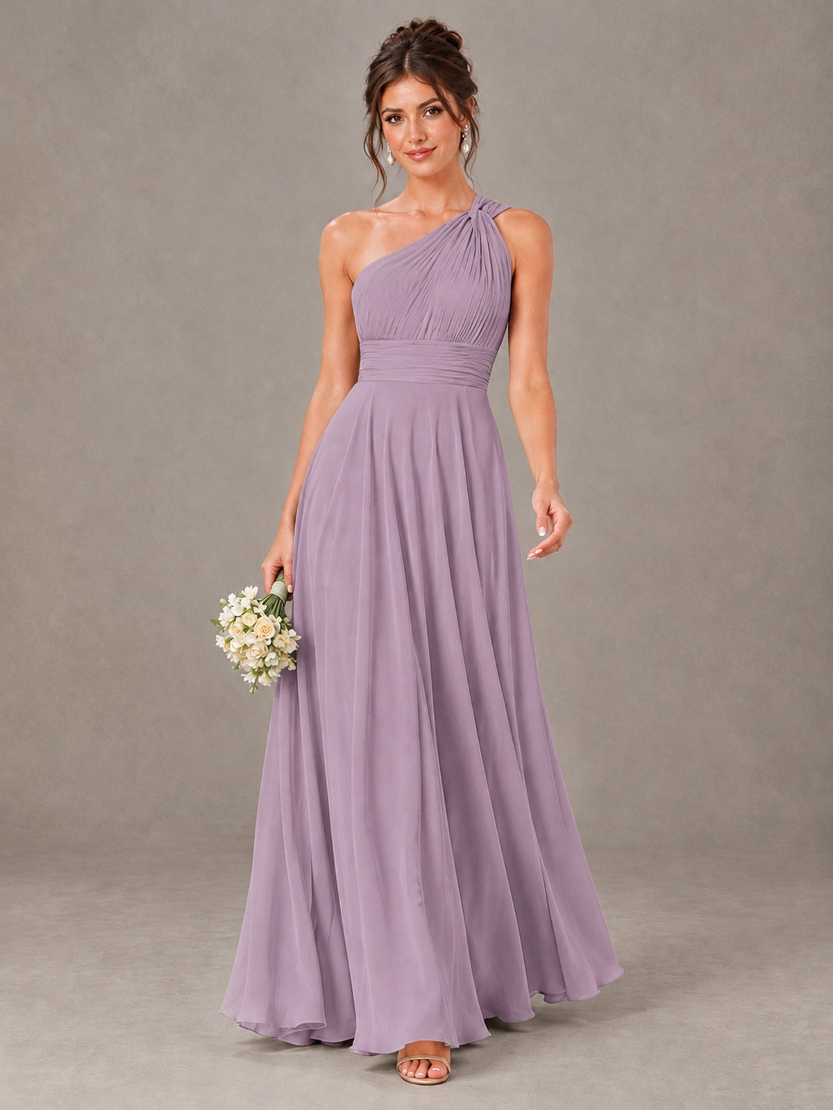 BOLODOO Dusty Purple One-Shoulder Chiffon-Look Bridesmaid Dress - Dusty Purple - Dusty Purple (1)