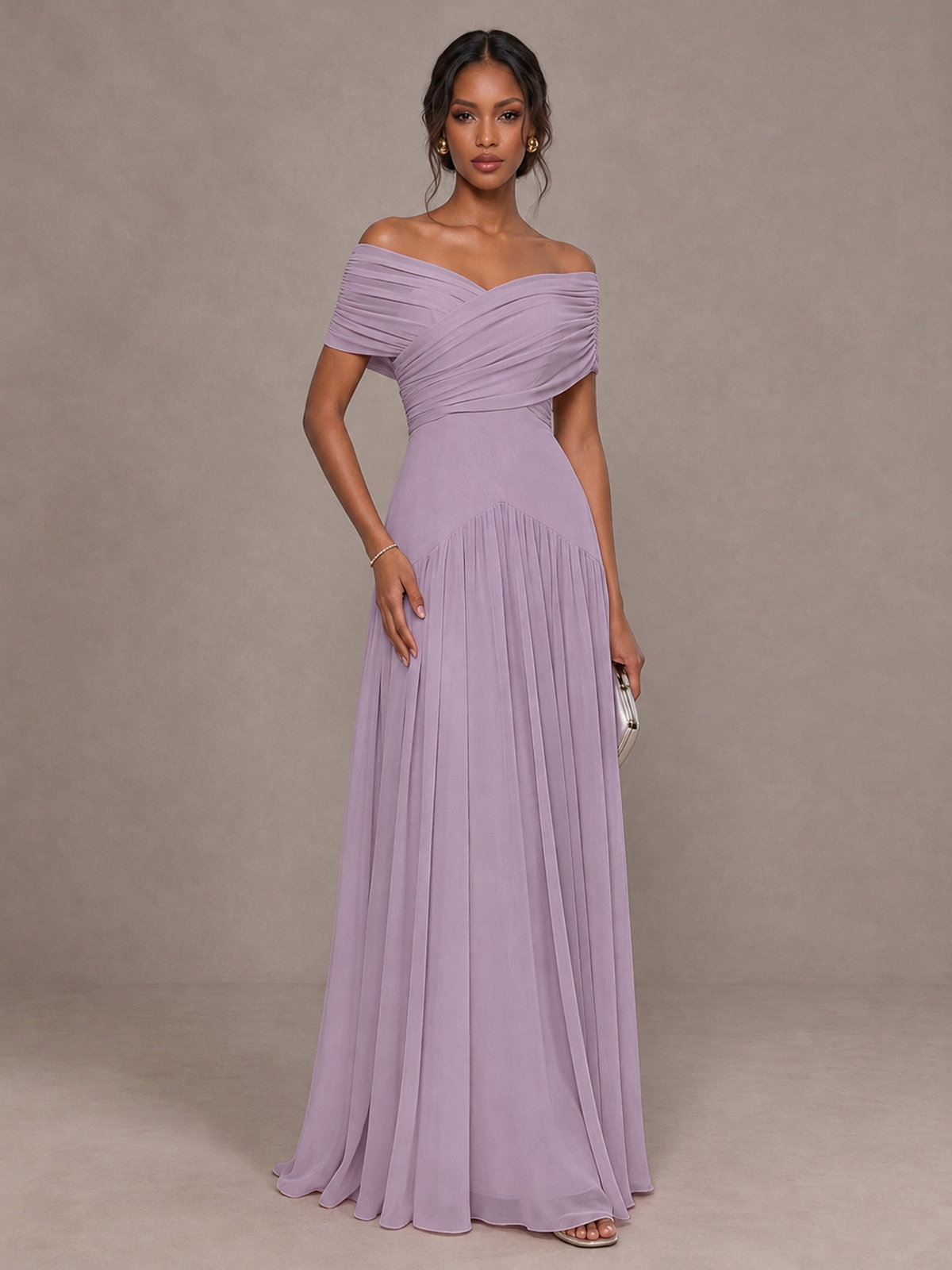BOLODOO Dusty Purple Off-Shoulder Ruched A-Line Bridesmaid Dress - Dusty Purple - Dusty Purple (1)