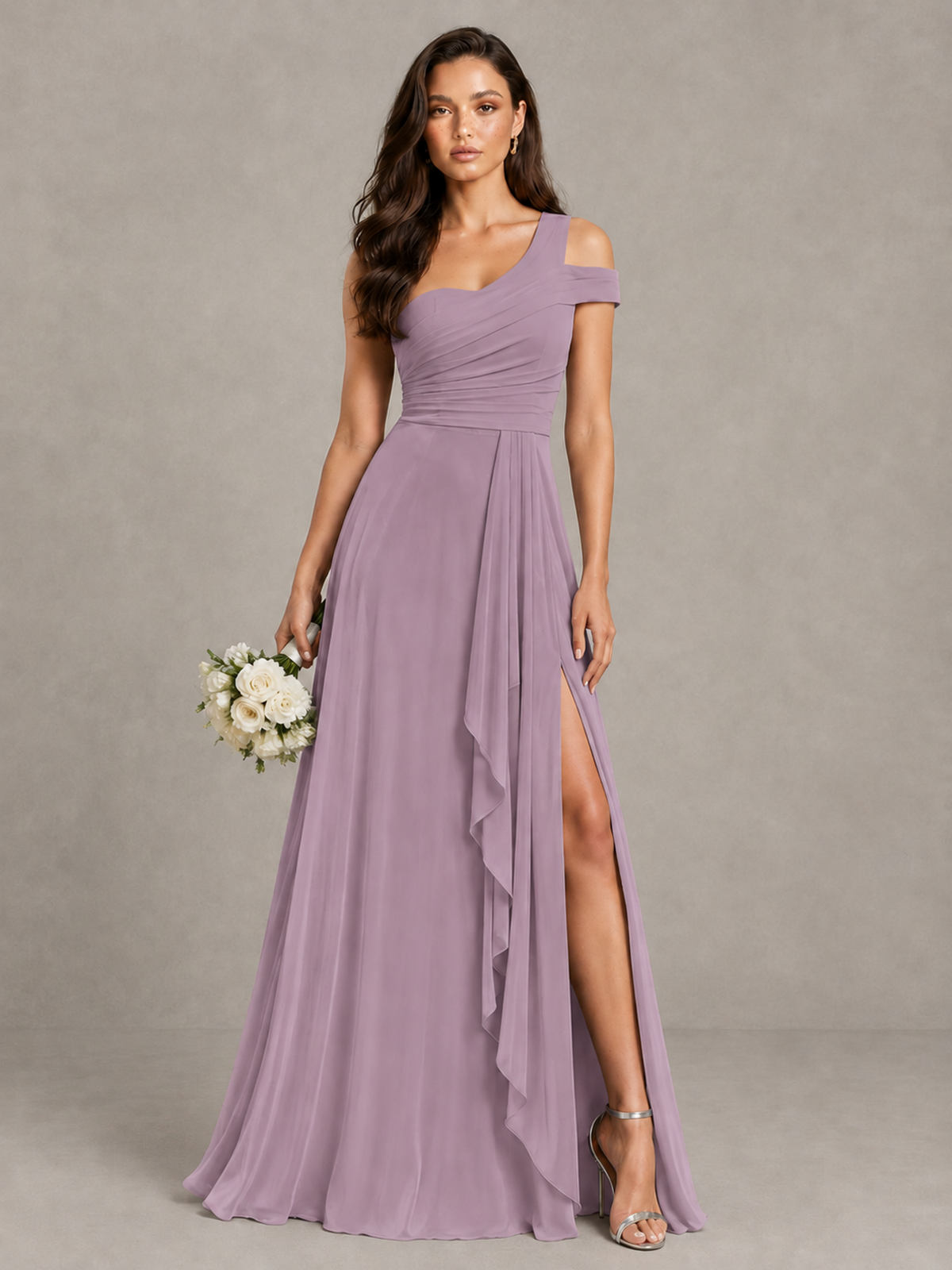 BOLODOO Dusty Purple One-Shoulder Bridesmaid Dress with Side Slit - Dusty Purple - Dusty Purple (1)