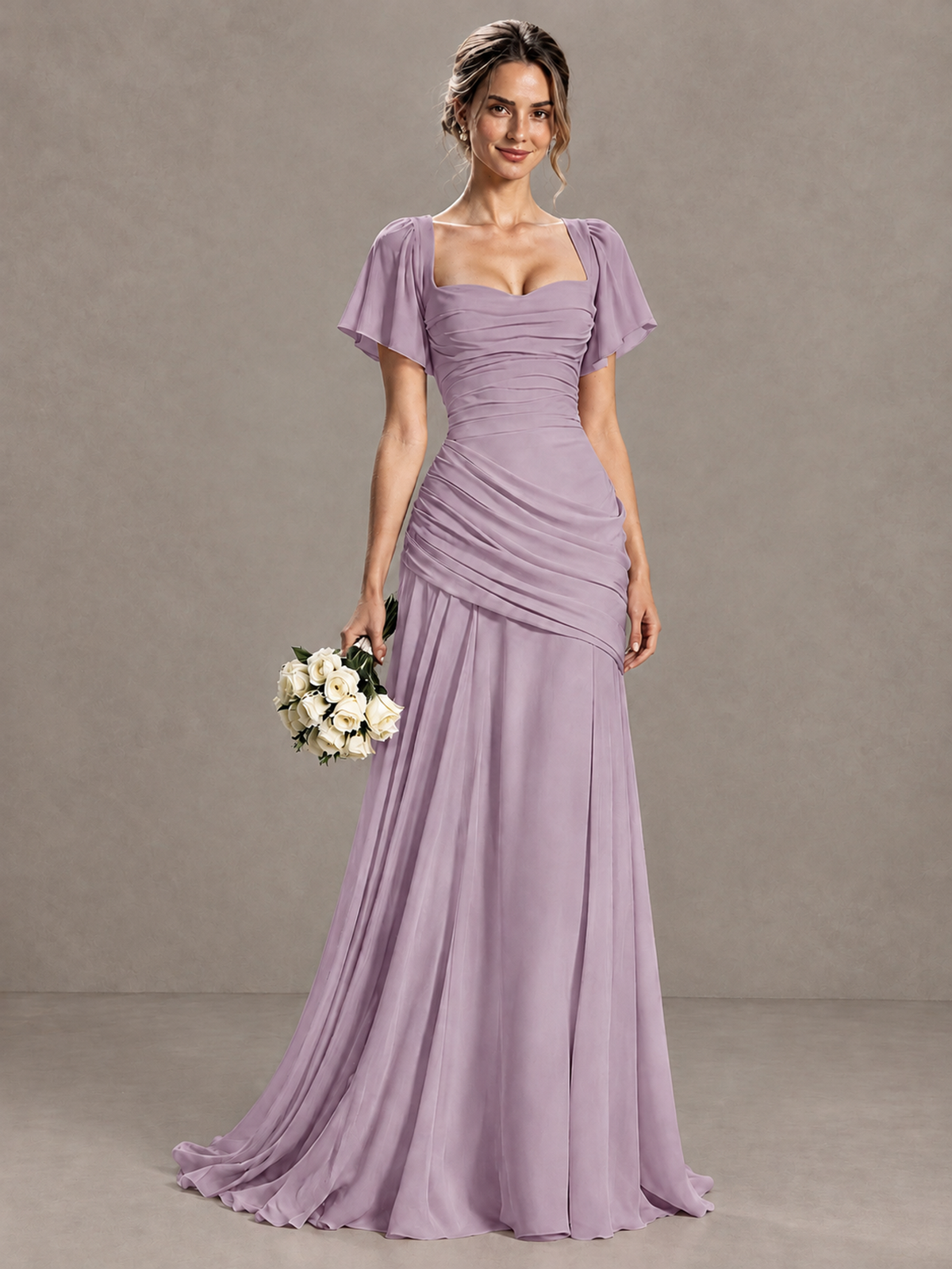 BOLODOO Dusty Purple Flutter Sleeve Lace-Up Back Maxi Dress - Dusty Purple - Dusty Purple (1)