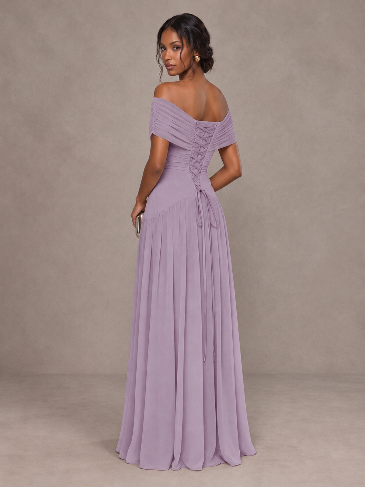 BOLODOO Dusty Purple Off-Shoulder Ruched A-Line Bridesmaid Dress - Dusty Purple - Dusty Purple (2)