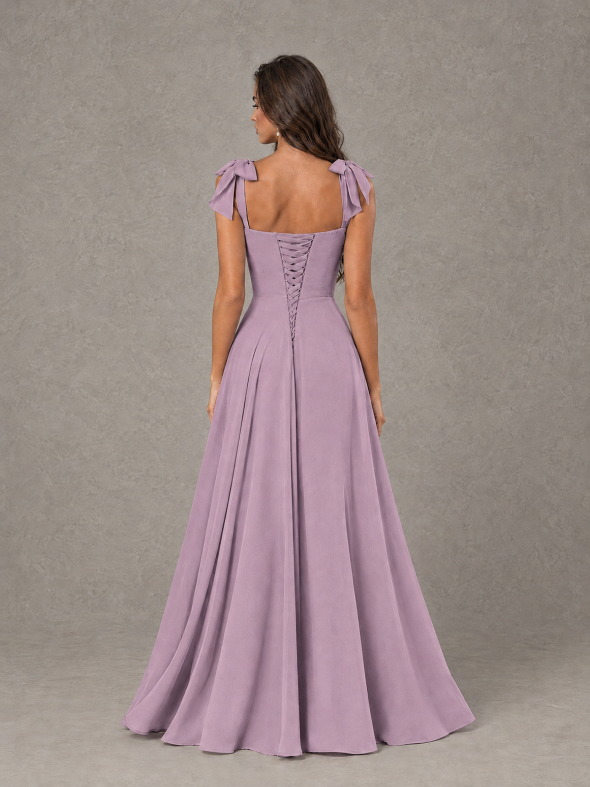 BOLODOO Dusty Purple Bow-Strap Bridesmaid Dress with Ruffle Slit - Dusty Purple - Dusty Purple (2)