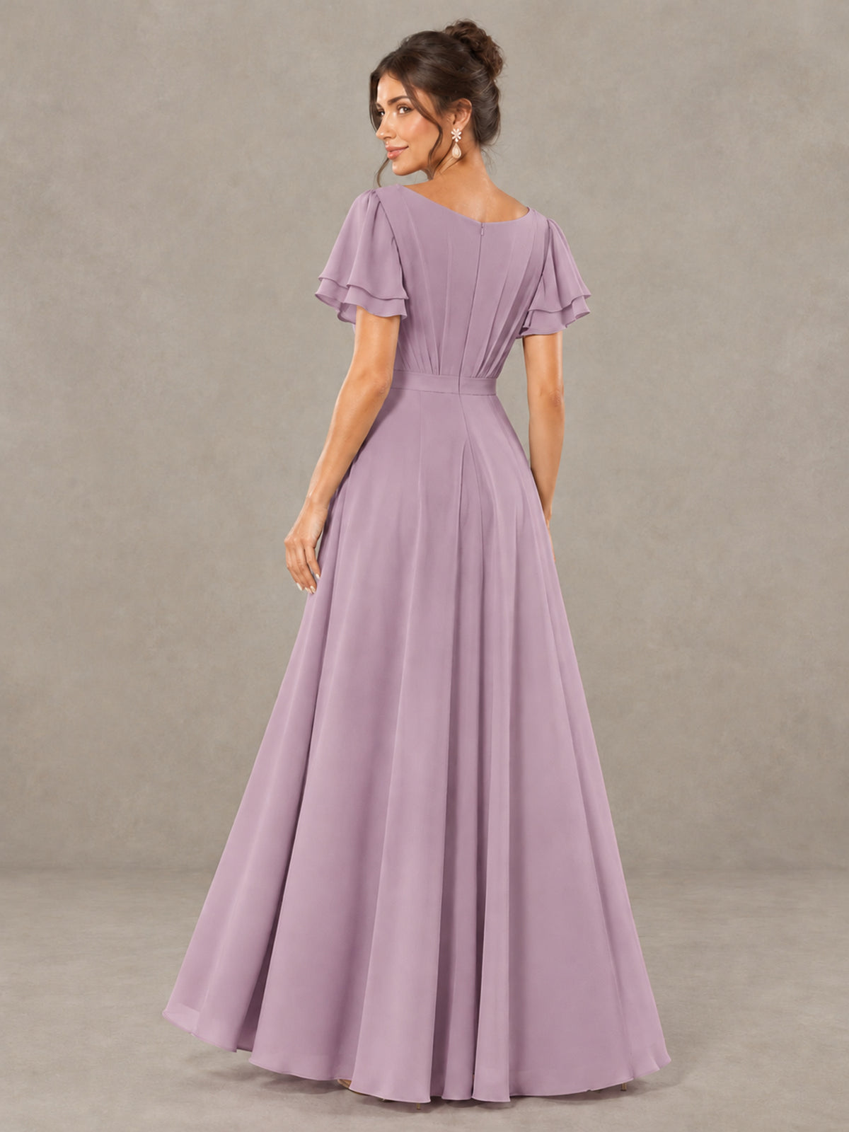 BOLODOO Dusty Purple Flutter Sleeve Ruffle Bridesmaid Dress with Slit - Dusty Purple - Dusty Purple (2)