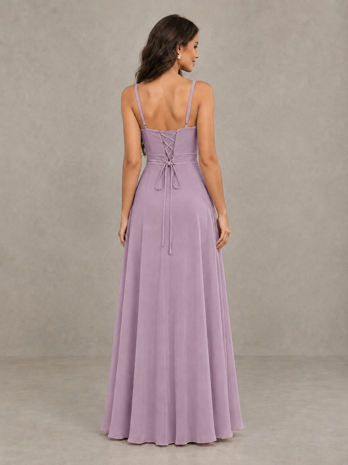 BOLODOO Dusty Purple Spaghetti Strap Ruffle Bridesmaid Dress with Slit - Dusty Purple - Dusty Purple (2)