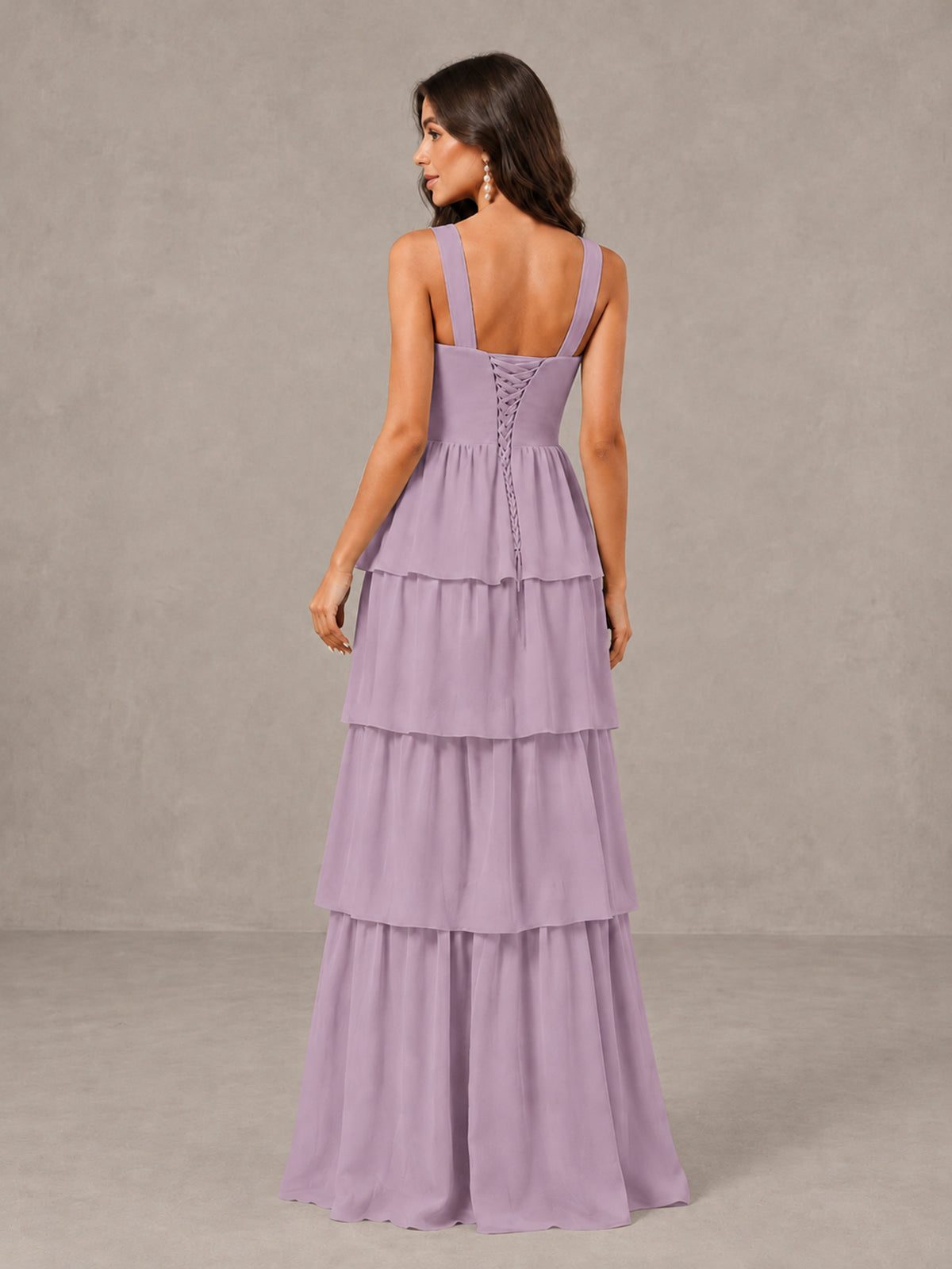 BOLODOO Dusty Purple Square Neck Tiered Bridesmaid Dress with Slit - Dusty Purple - Dusty Purple (2)