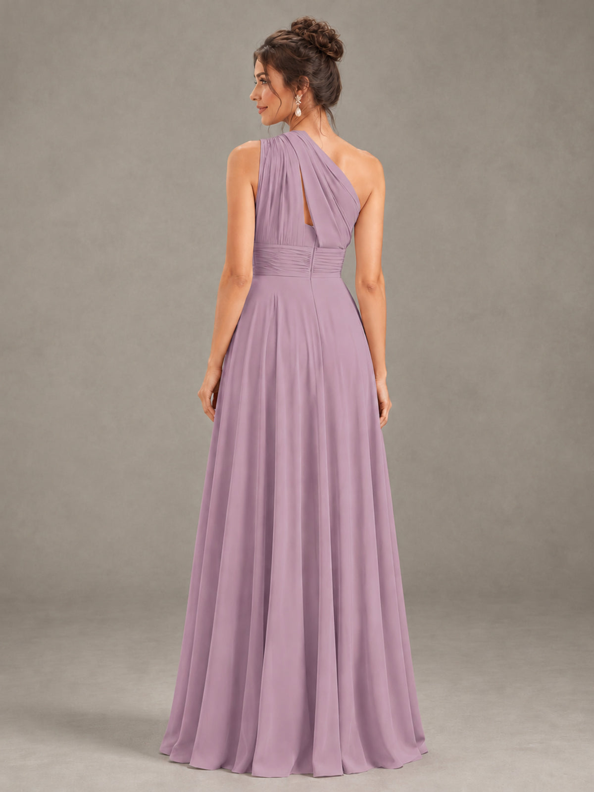 BOLODOO Dusty Purple One-Shoulder Chiffon-Look Bridesmaid Dress - Dusty Purple - Dusty Purple (2)