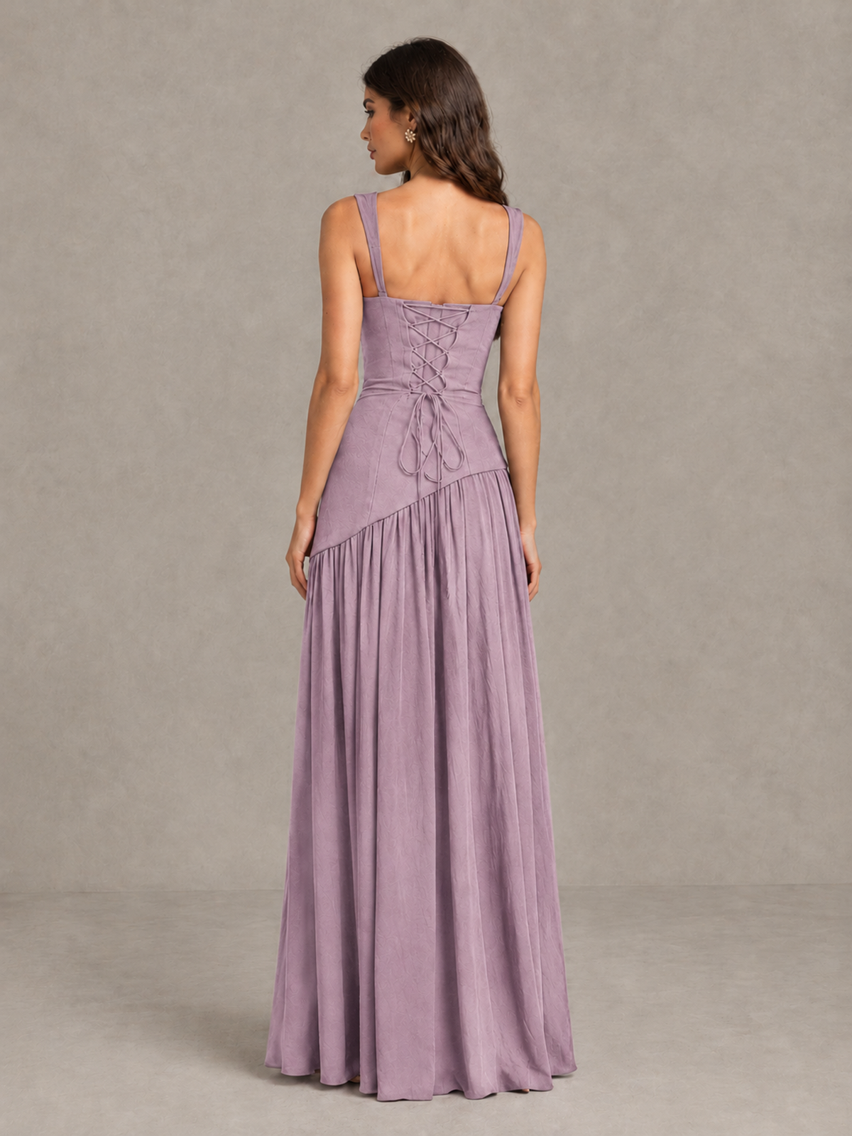BOLODOO Dusty Purple Brown Scarf Bridesmaid Dress with Lace-Up Back - Dusty Purple - Dusty Purple (2)