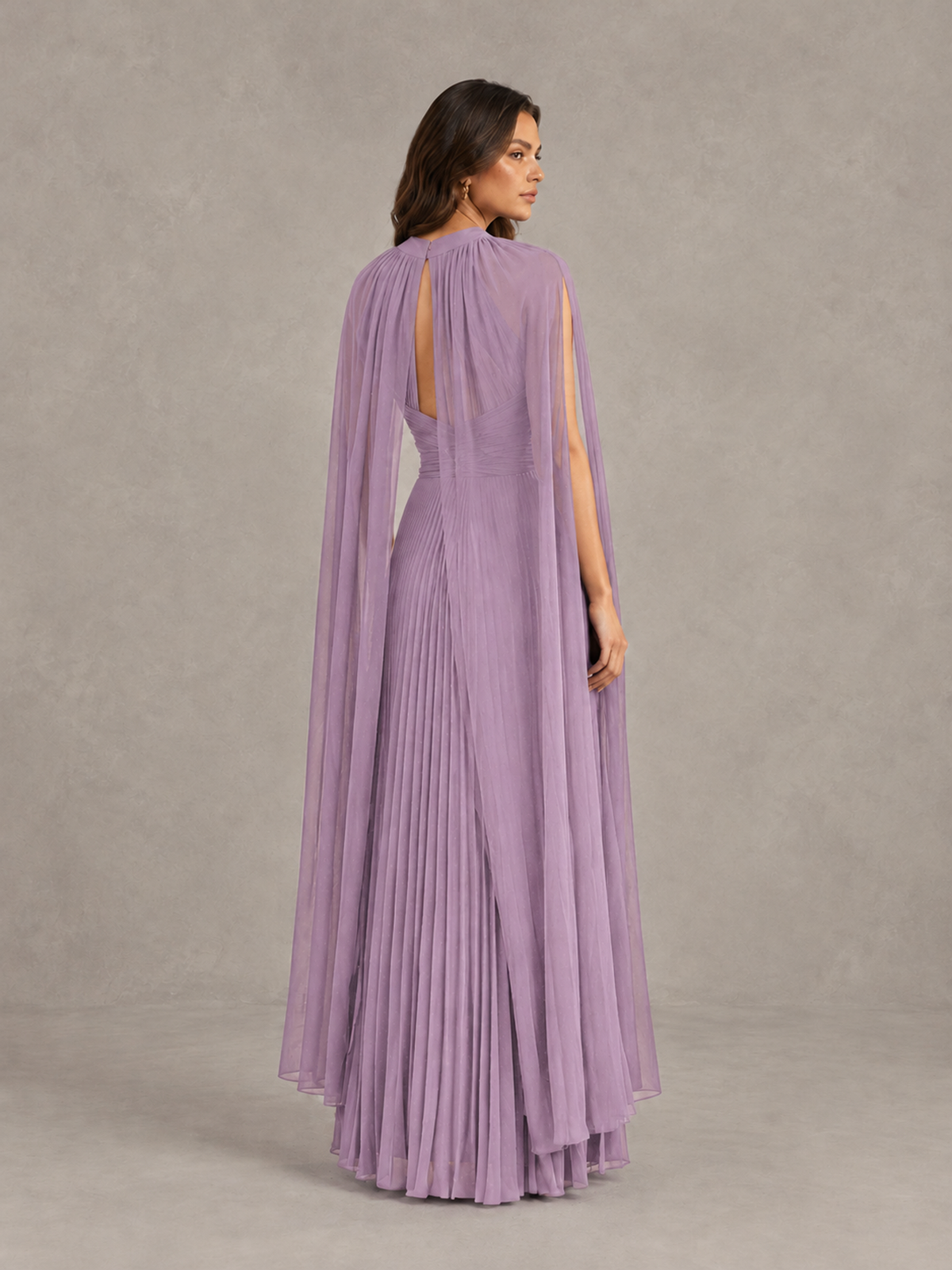 BOLODOO Dusty Purple Pleated Cape Maxi Wedding Guest Dress - Dusty Purple - Dusty Purple (2)