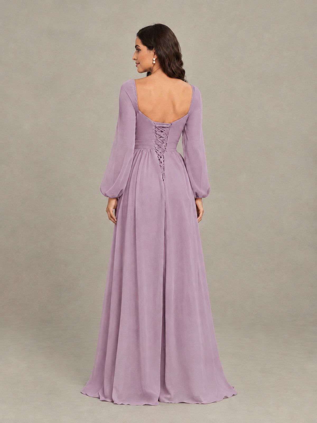 BOLODOO Dusty Purple Long Sleeve Chiffon Bridesmaid Dress with Slit - Dusty Purple - Dusty Purple (2)