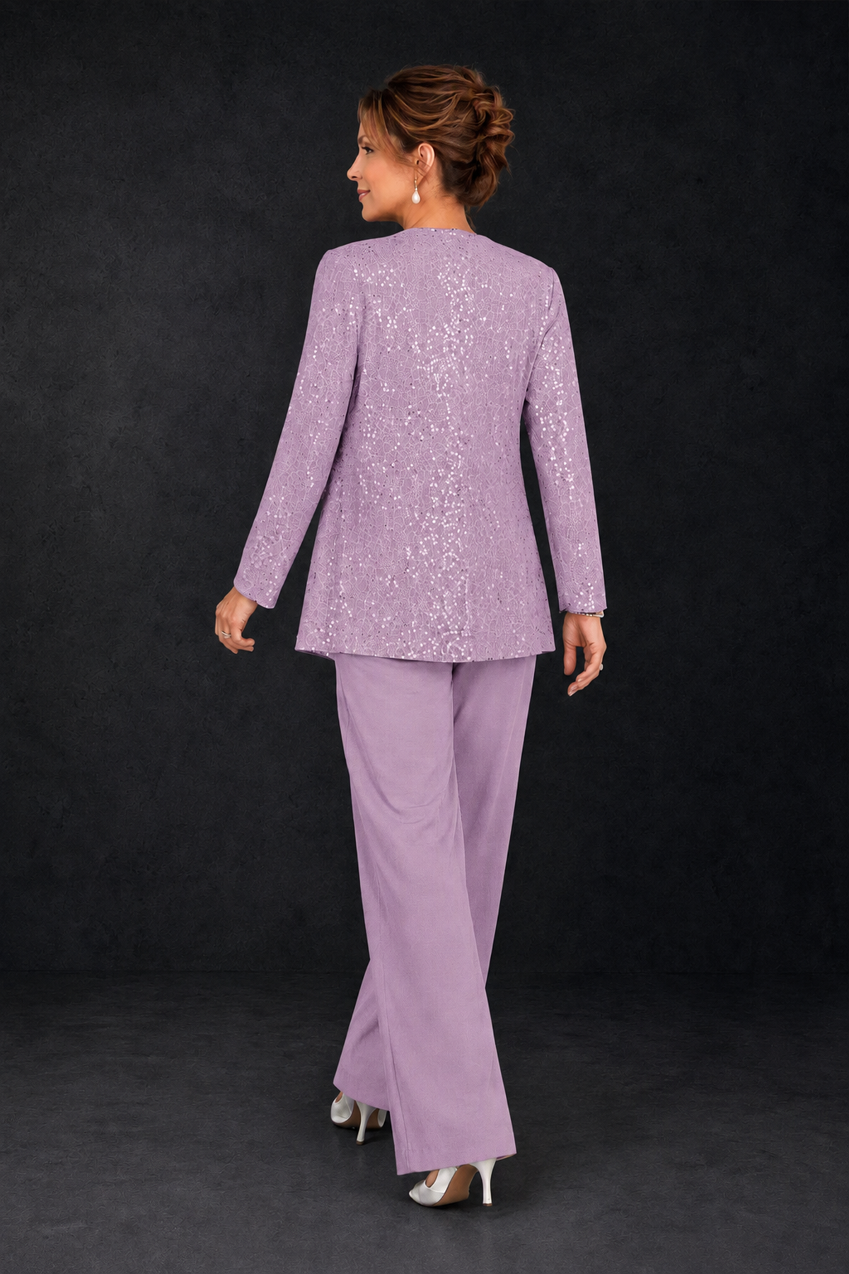 BOLODOO Dusty Purple Sequin Lace 3-Piece Pant Suit with Long Sleeve Jacket - Dusty Purple - Dusty Purple (2)