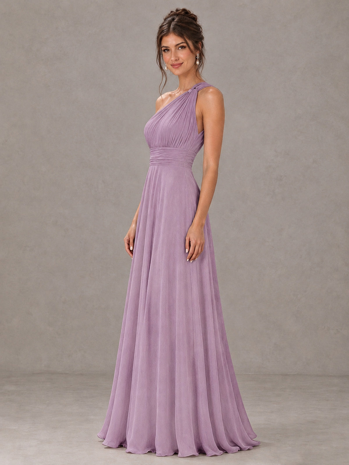 BOLODOO Dusty Purple One-Shoulder Chiffon-Look Bridesmaid Dress - Dusty Purple - Dusty Purple (3)