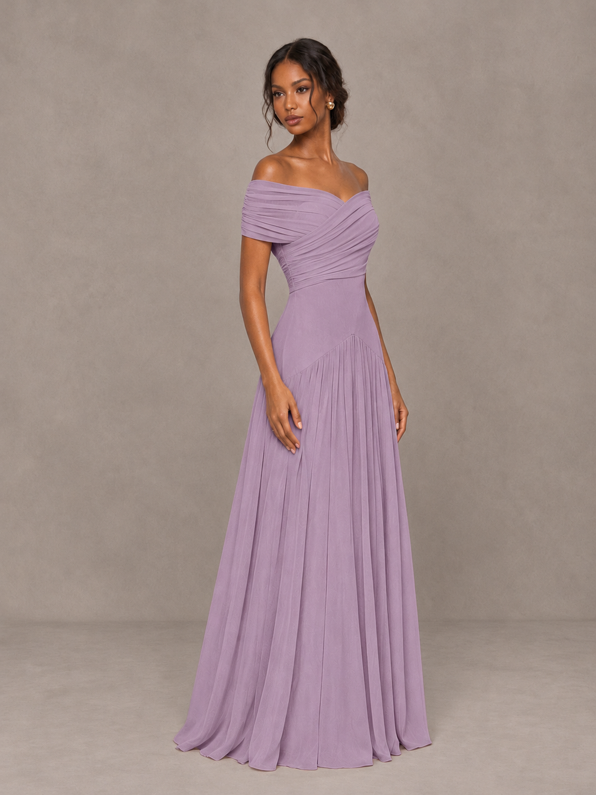 BOLODOO Dusty Purple Off-Shoulder Ruched A-Line Bridesmaid Dress - Dusty Purple - Dusty Purple (3)