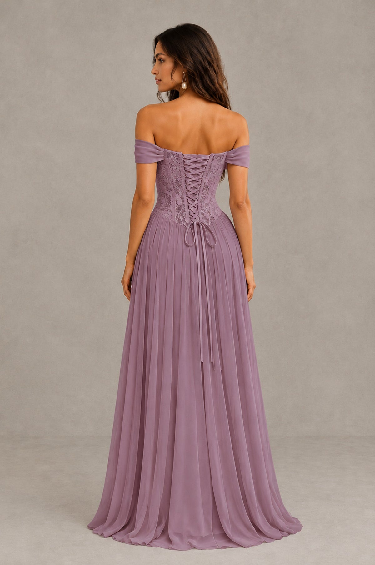 BOLODOO Dusty Purple Off-Shoulder Lace Corset Tulle Maxi Dress - Dusty Purple - Dusty Purple (3)