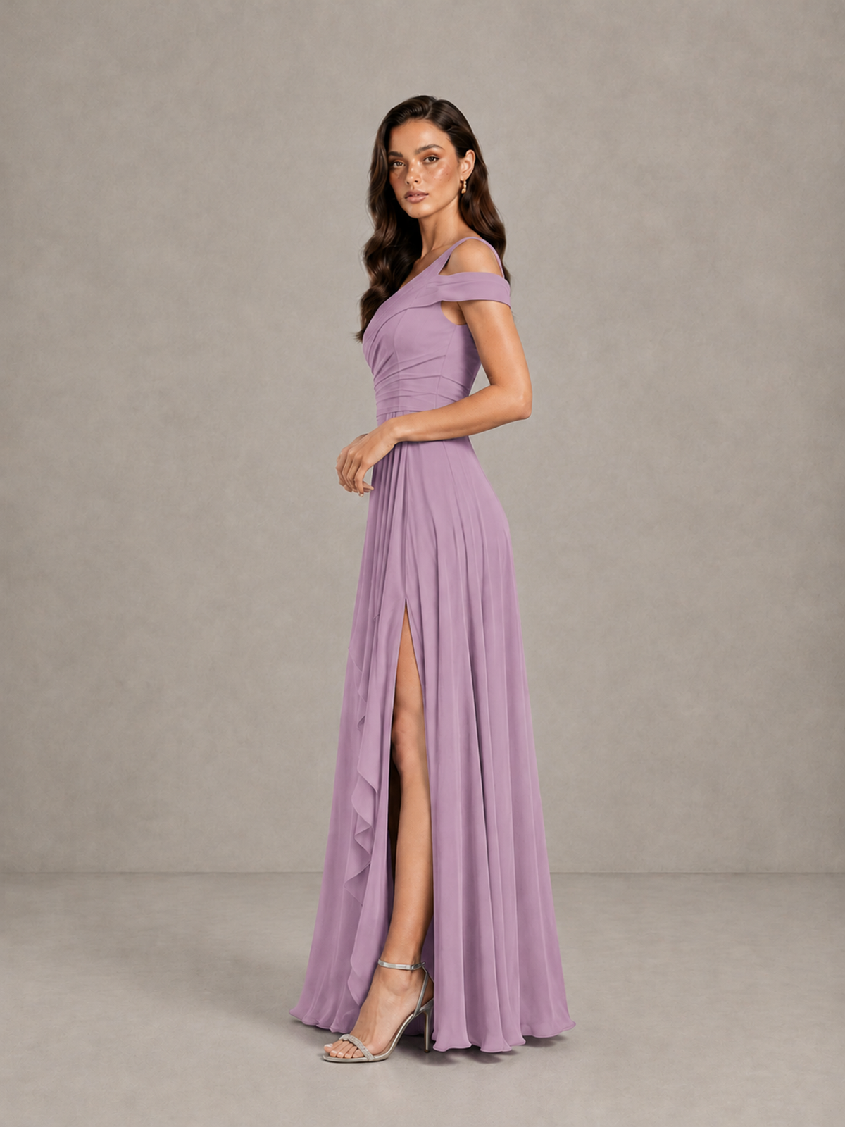 BOLODOO Dusty Purple One-Shoulder Bridesmaid Dress with Side Slit - Dusty Purple - Dusty Purple (3)