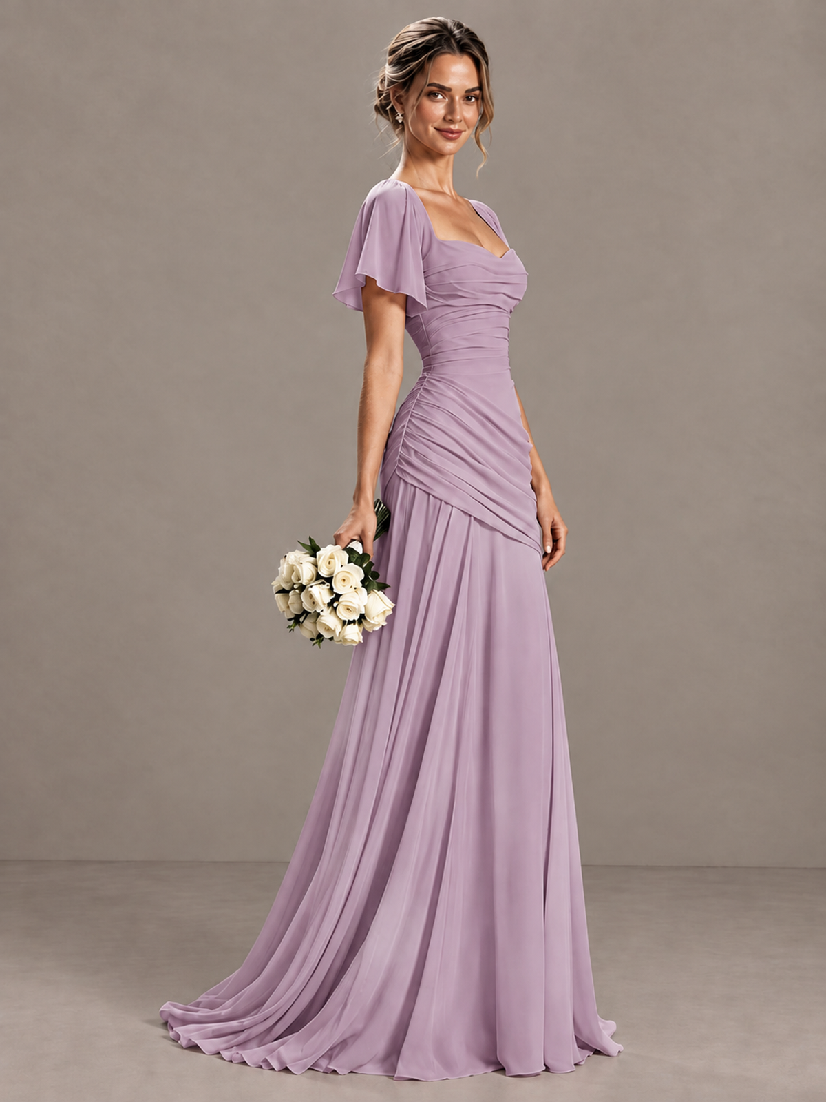 BOLODOO Dusty Purple Flutter Sleeve Lace-Up Back Maxi Dress - Dusty Purple - Dusty Purple (3)