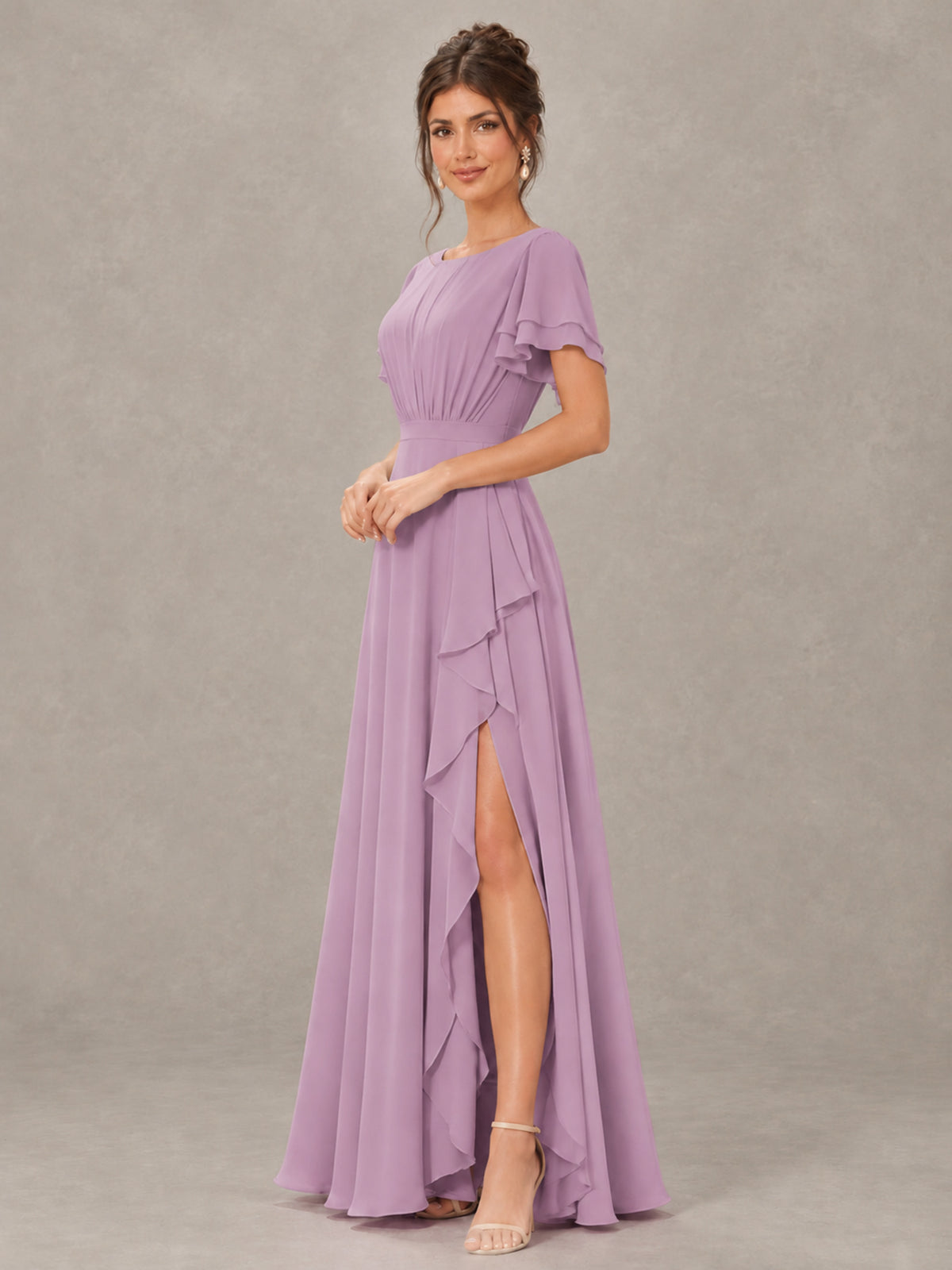 BOLODOO Dusty Purple Flutter Sleeve Ruffle Bridesmaid Dress with Slit - Dusty Purple - Dusty Purple (3)