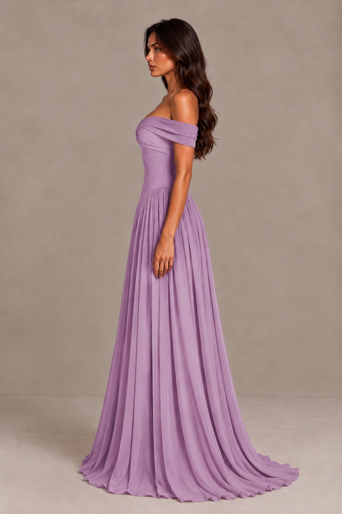 BOLODOO Dusty Purple Off-Shoulder Sweetheart Corset Pleated Chiffon Maxi Dress - Dusty Purple - Dusty Purple (4)