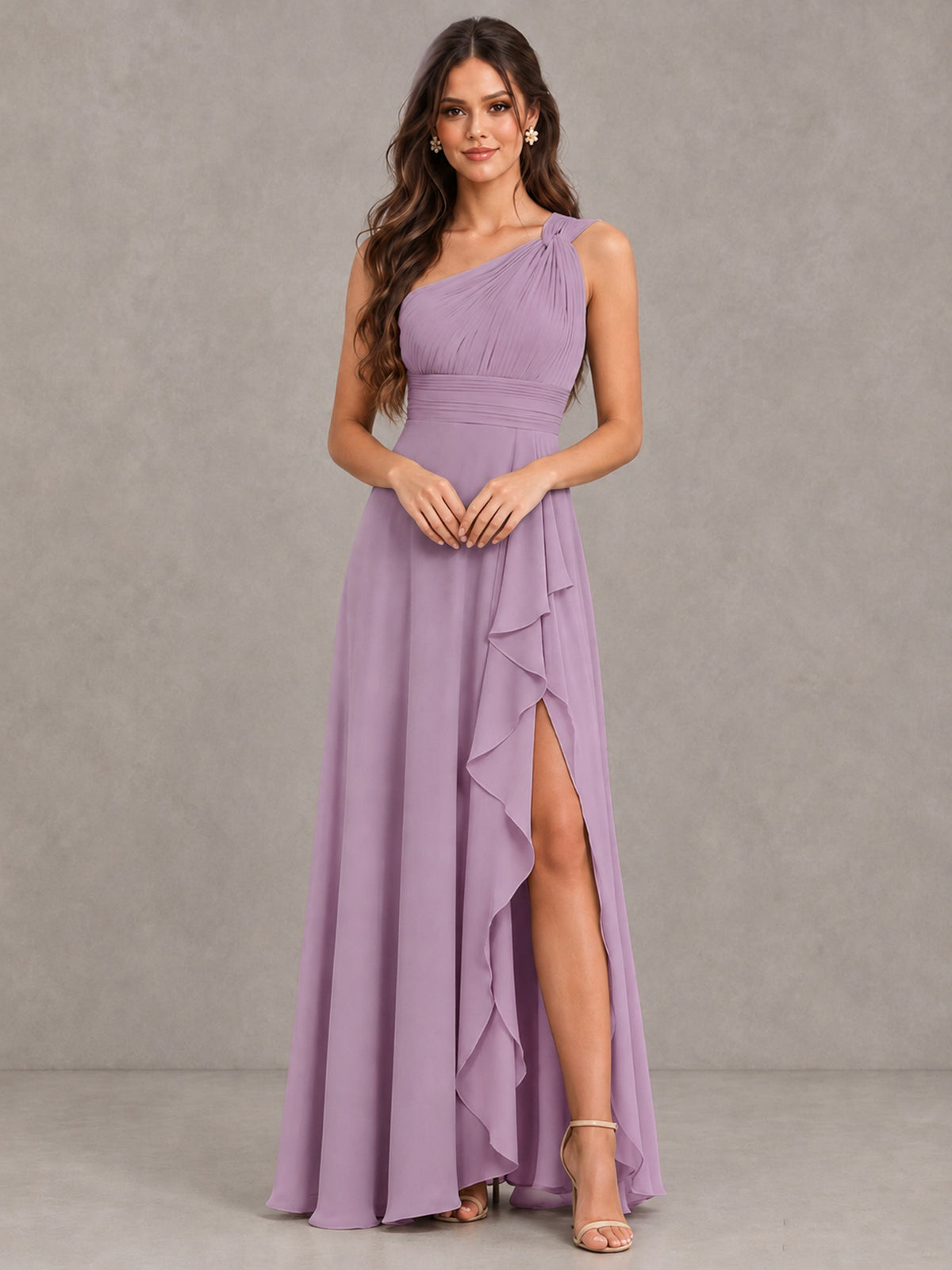 BOLODOO Dusty Purple One-Shoulder Ruffle Bridesmaid Dress with Slit - Dusty Purple - Dusty Purple (4)